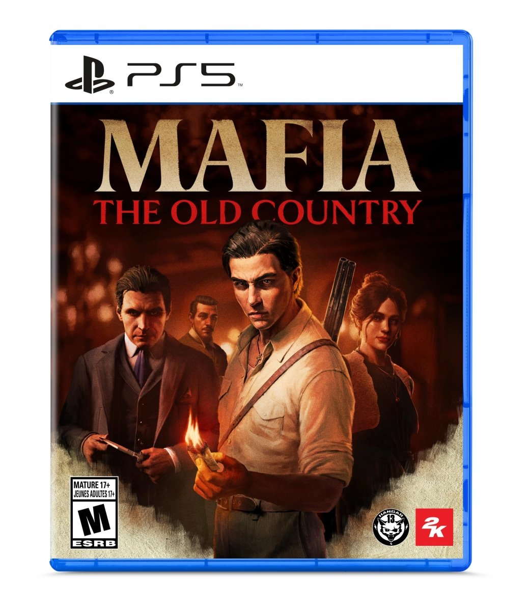 Mafia The Old Country PS5 game cover featuring four characters in vintage clothing with dark background