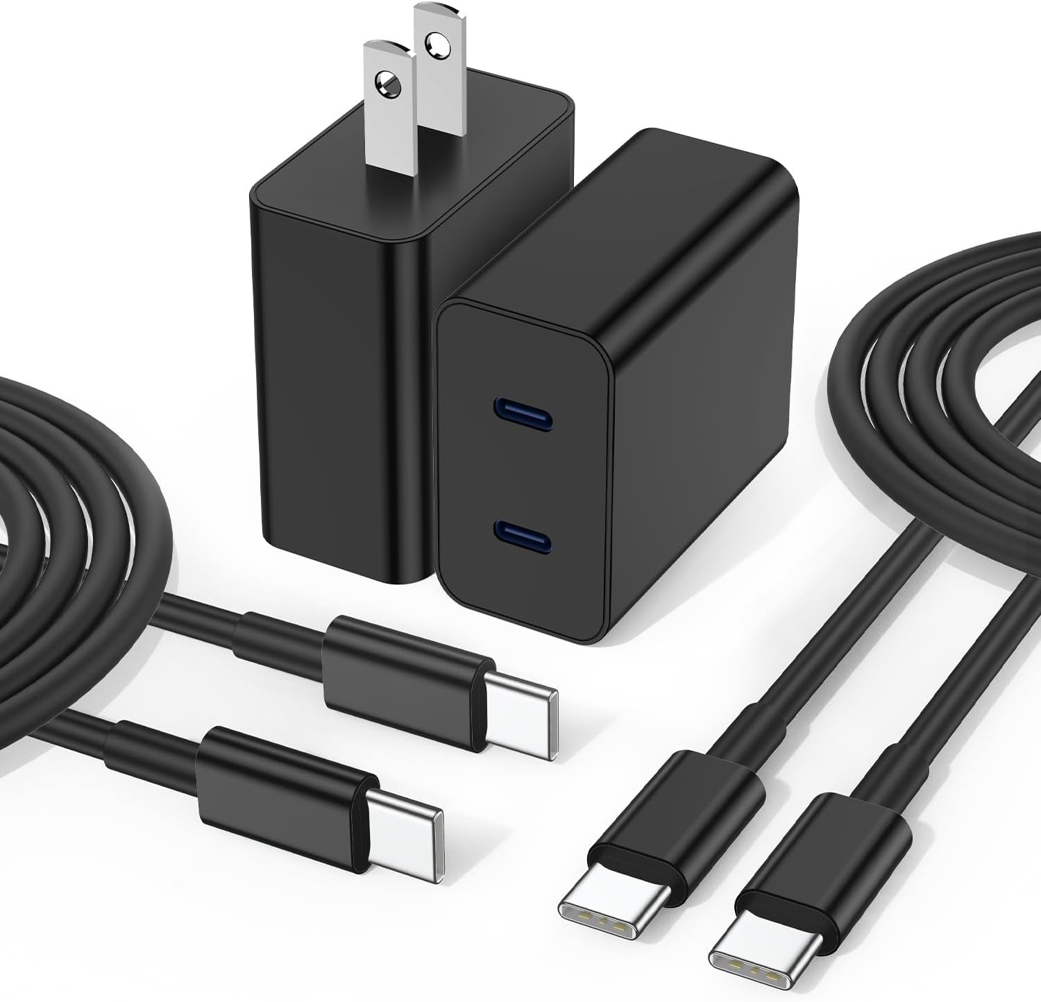 Craques 45W USB C fast charger for Samsung with dual USB C ports and two USB C cables in black