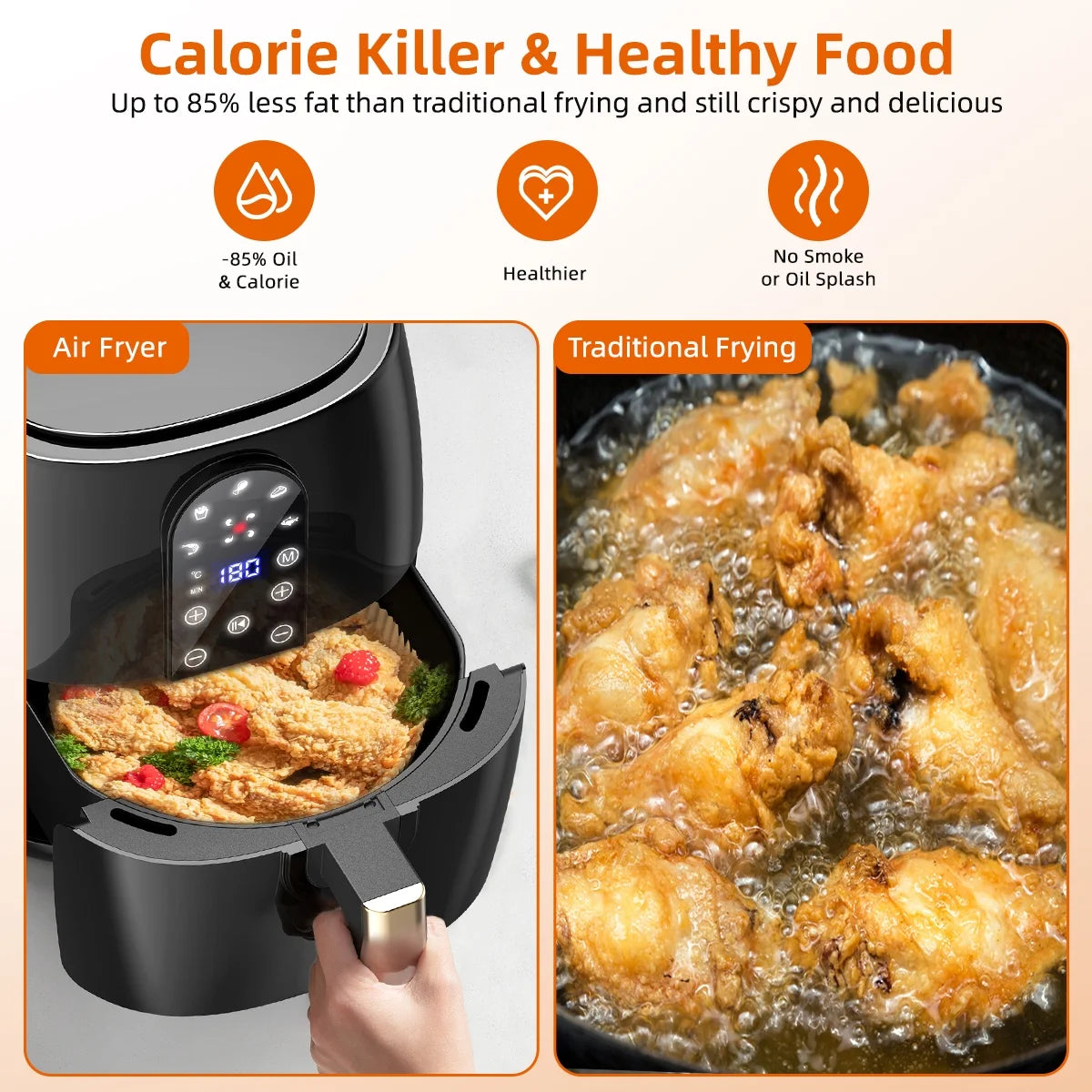 Craques 5.2QT air fryer oven cooking crispy fried chicken with less oil and calories