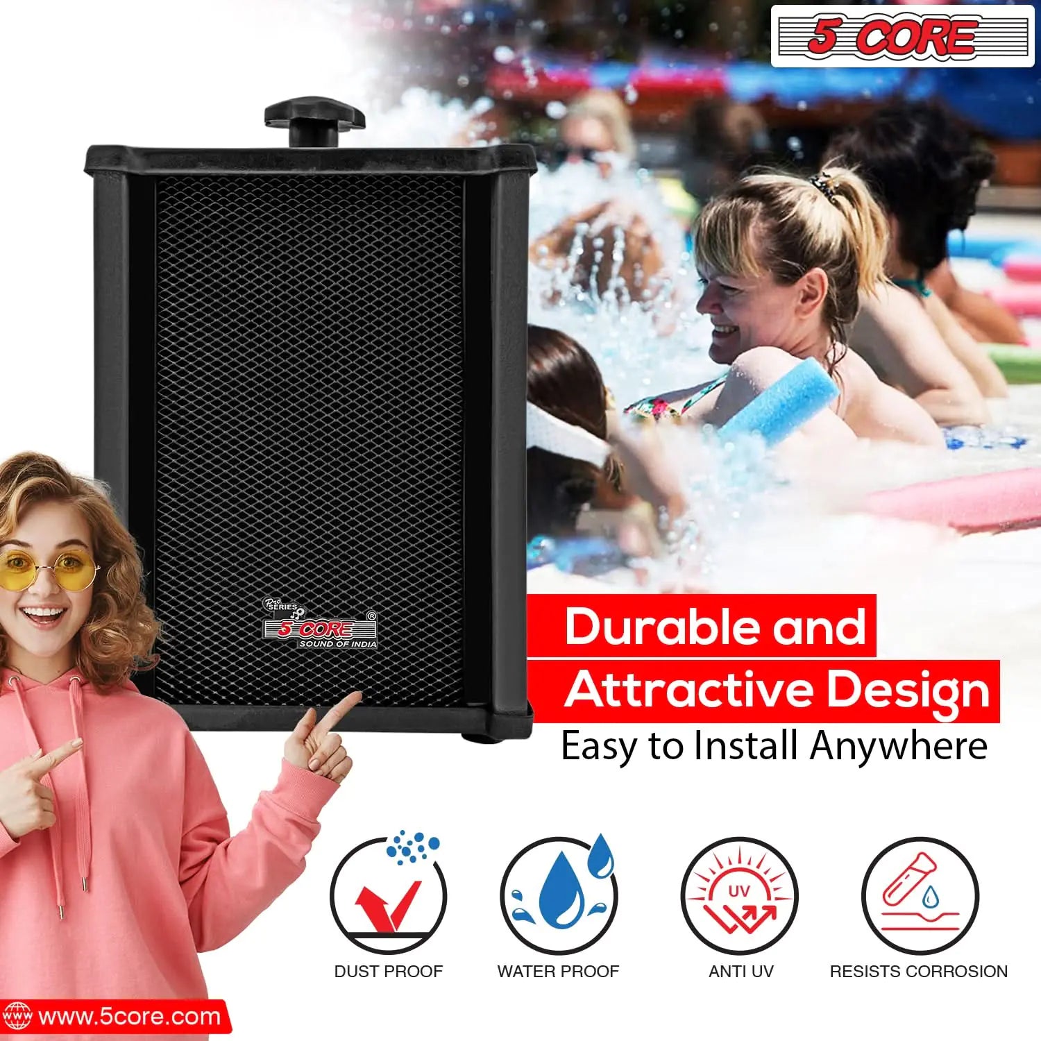 Craques outdoor stereo wall speakers black dustproof waterproof with anti UV and corrosion resistance