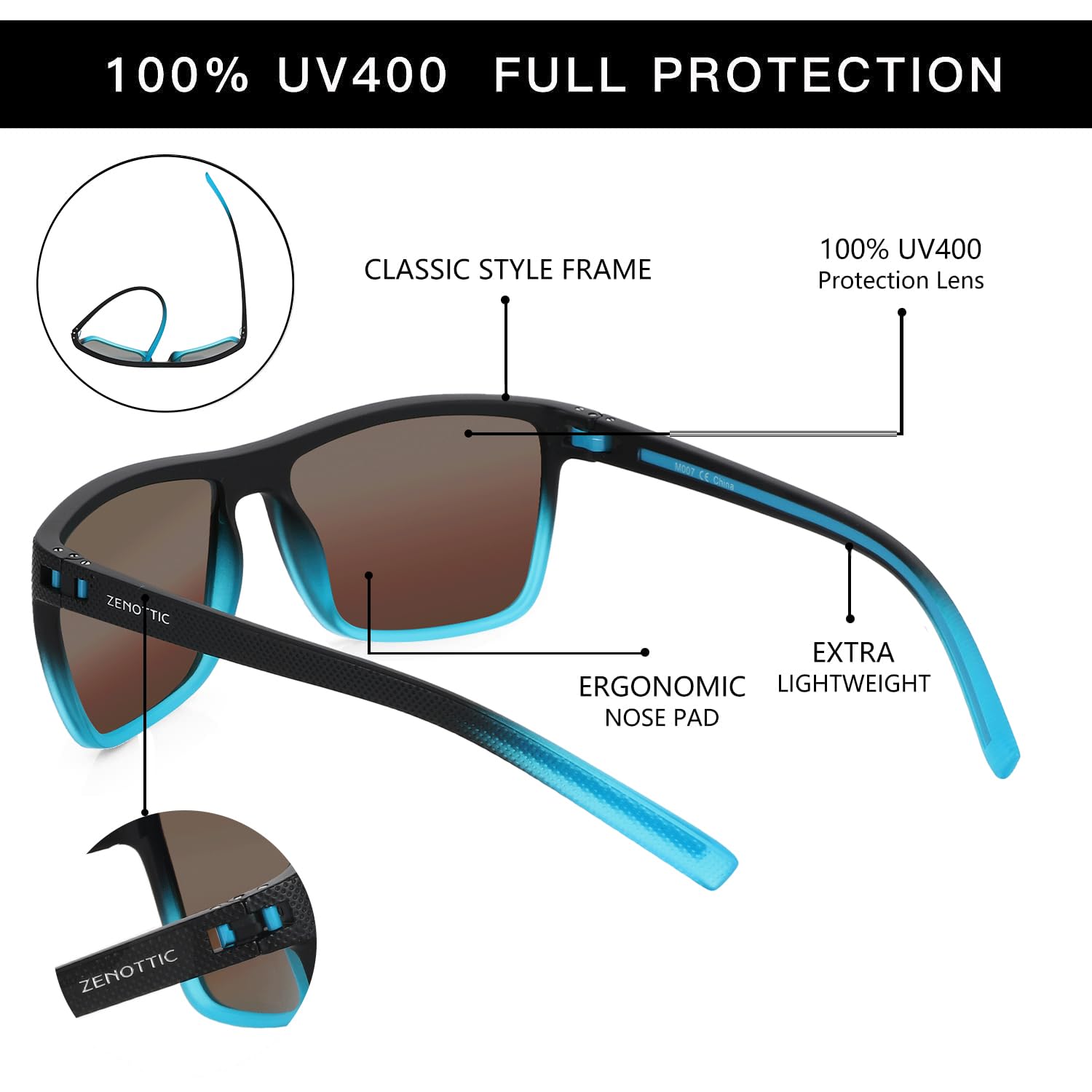 ZENOTTIC Polarized Sunglasses for Men Lightweight TR90 Frame UV400 Protection Square Sun Glasses craques