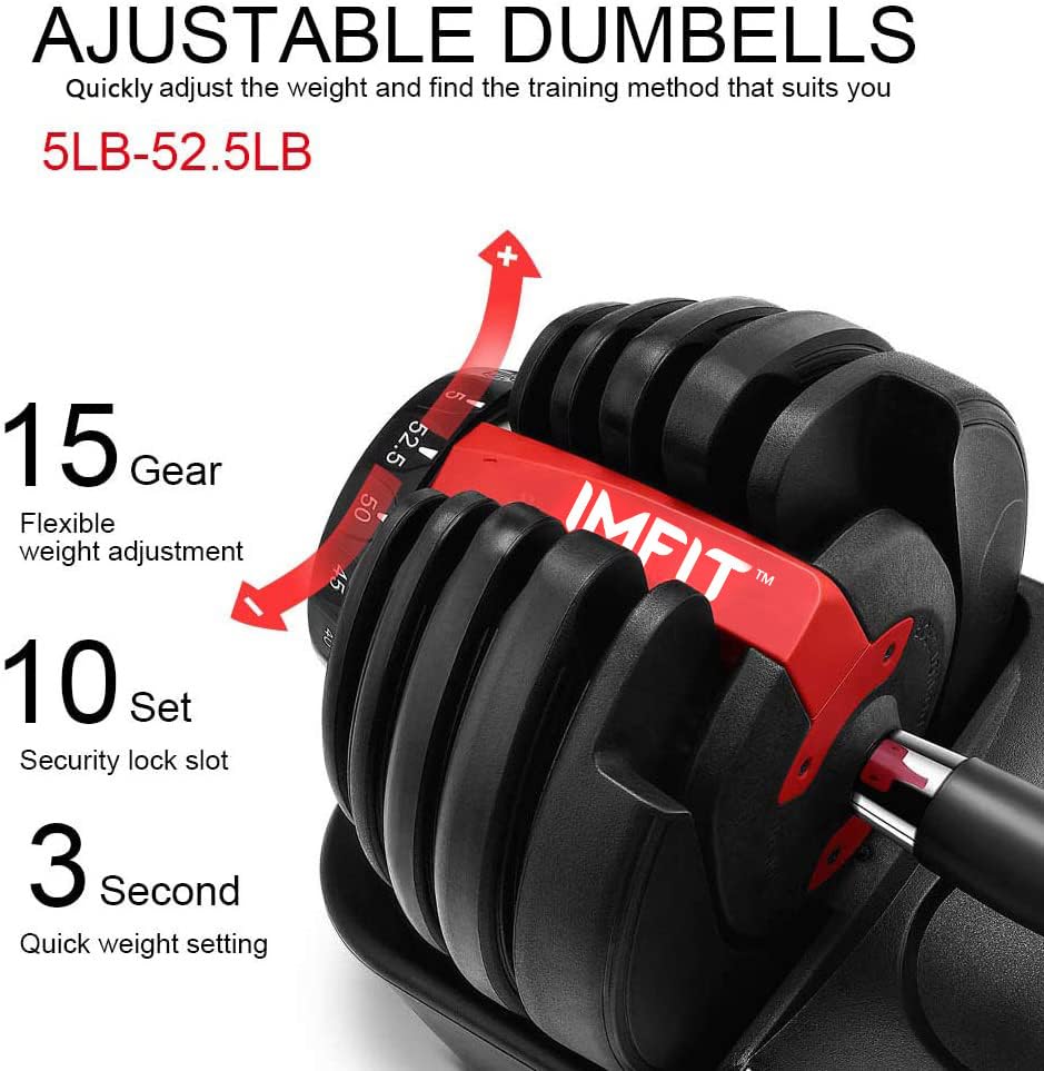 IMFit 5lb-52.5lb Adjustable Dumbbells Single/Pair (Set of 2) with Free Hand Grip