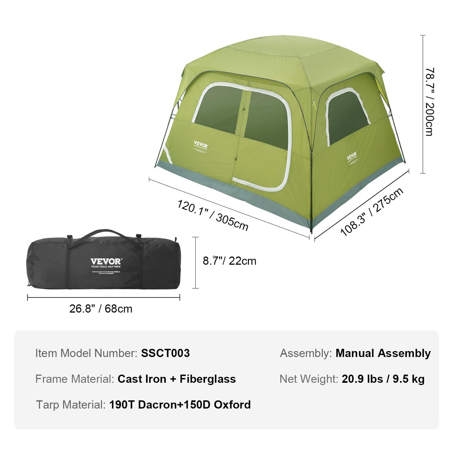 VEVOR Camping Tent, Tent for 3/4/6 Person