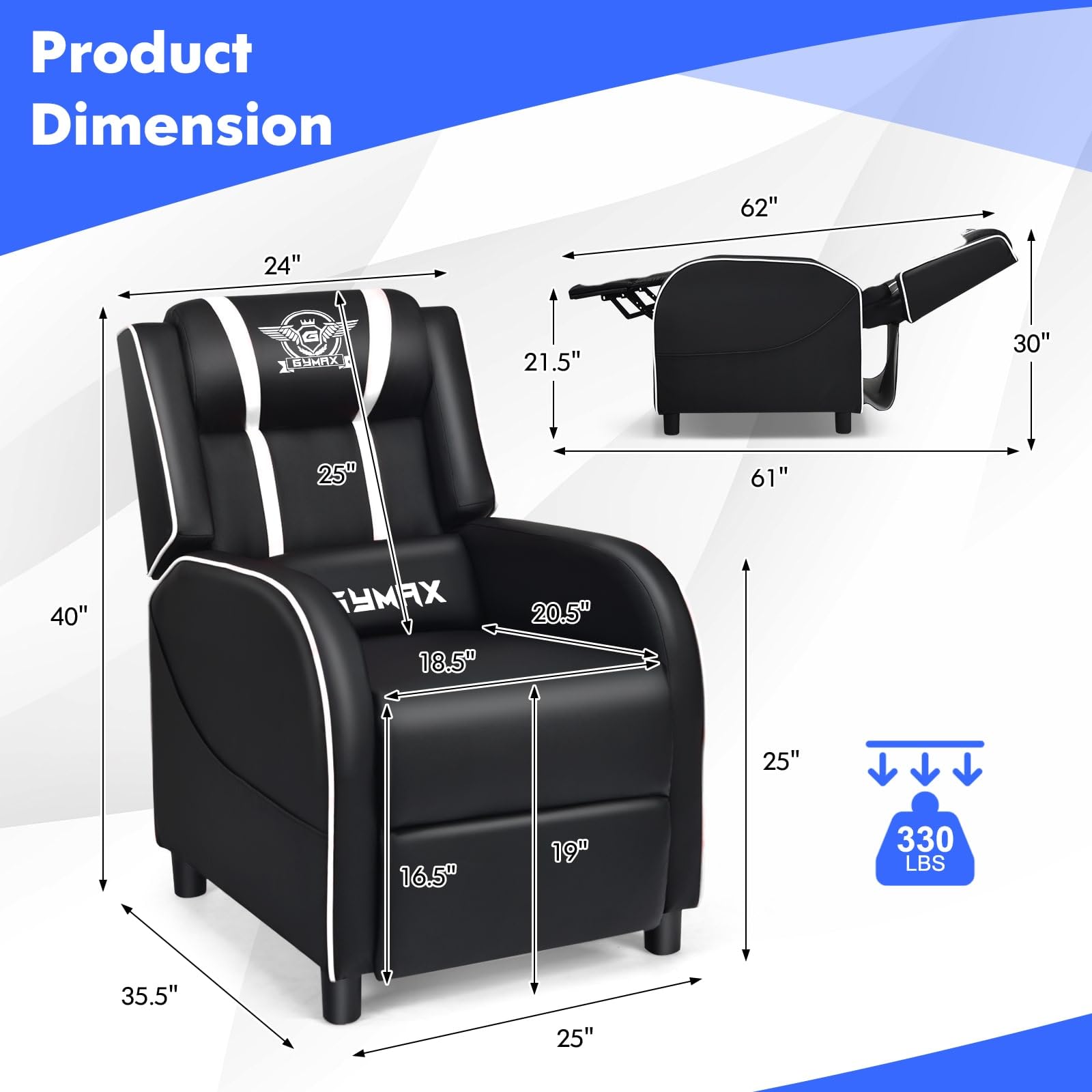 GYMAX Massage Gaming Recliner Chair - craques