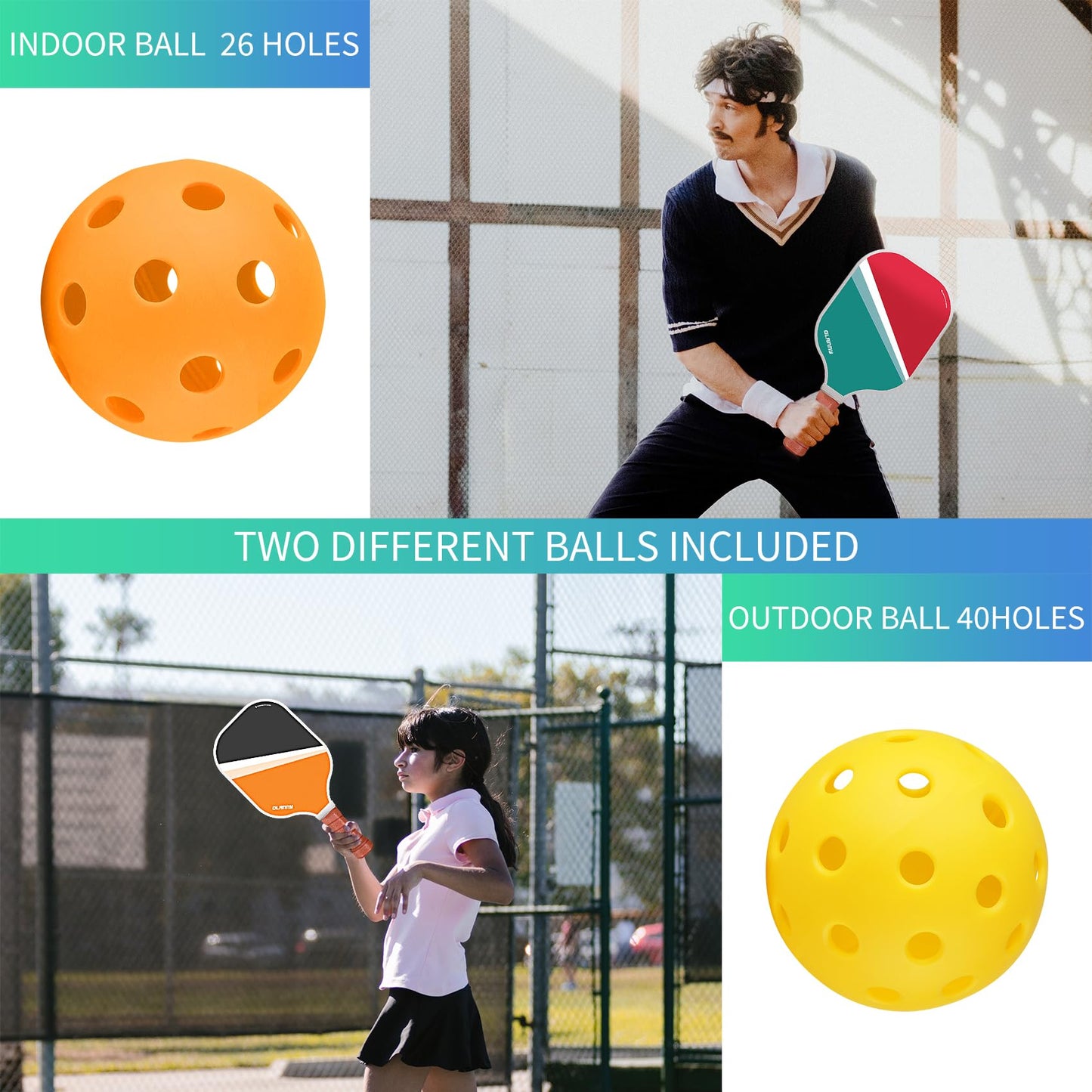 Graphite Pickleball Paddles 4 Pack - Premium Rackets Fiber Face