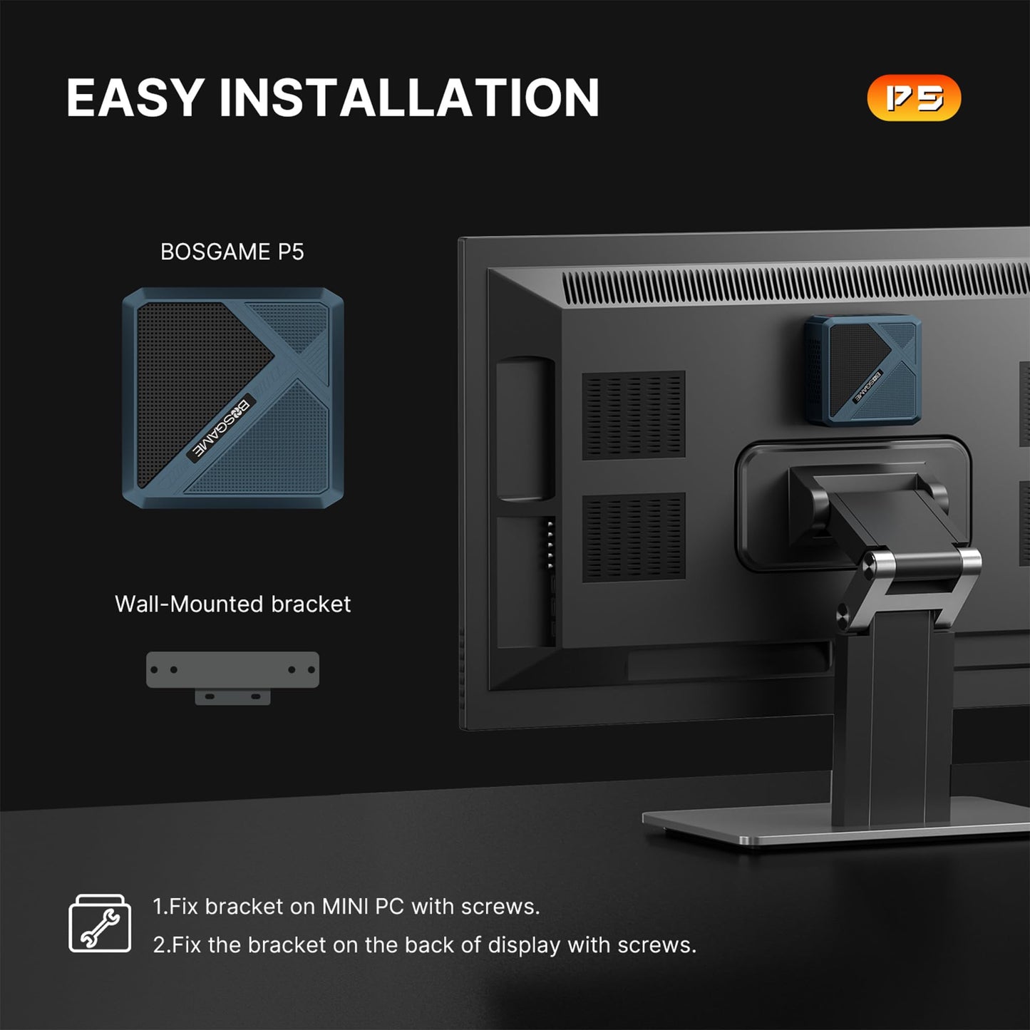 BOSGAME P4 Gaming Mini PC Ryzen 7 5700U 32GB RAM 1TB NVMe M.2 2280 SSD Windows 11 Pro Mini Computers