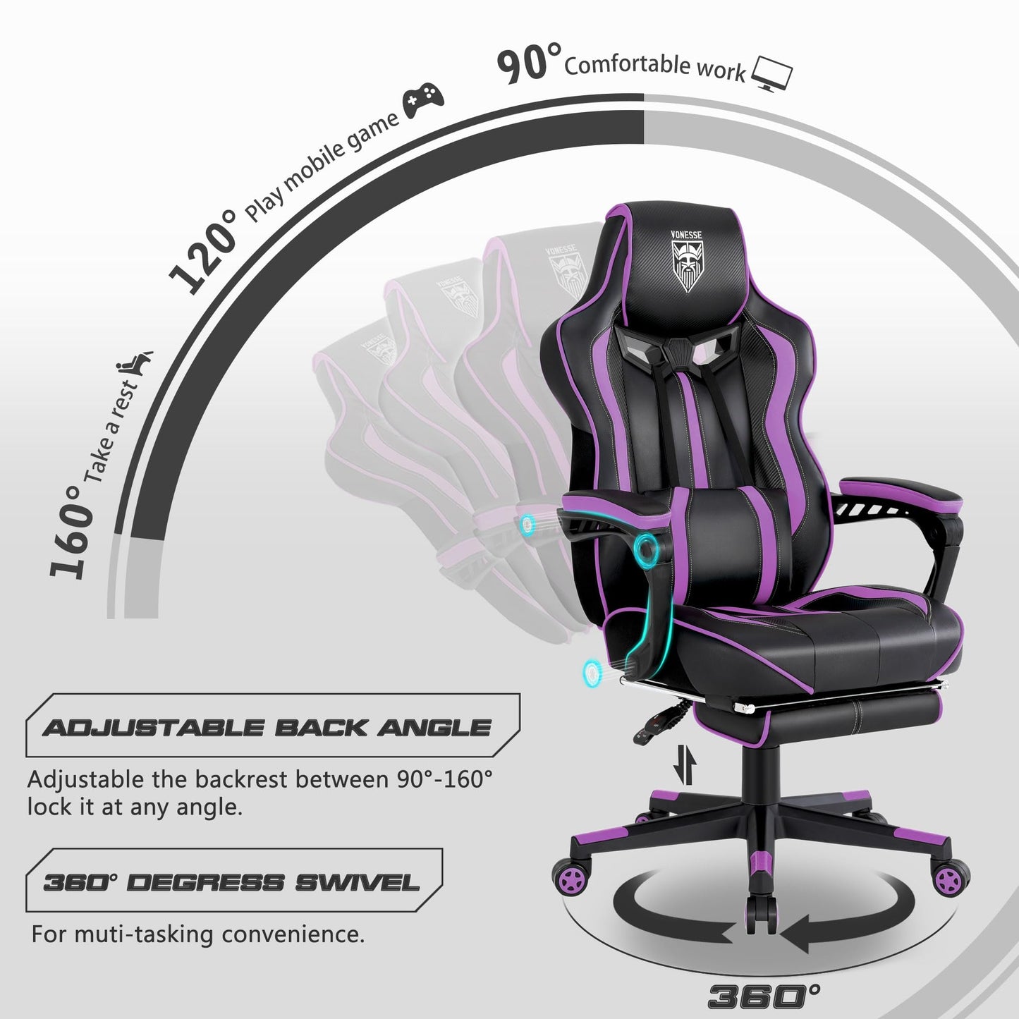 Vonesse Gaming Chair with Footrest Computer Chair