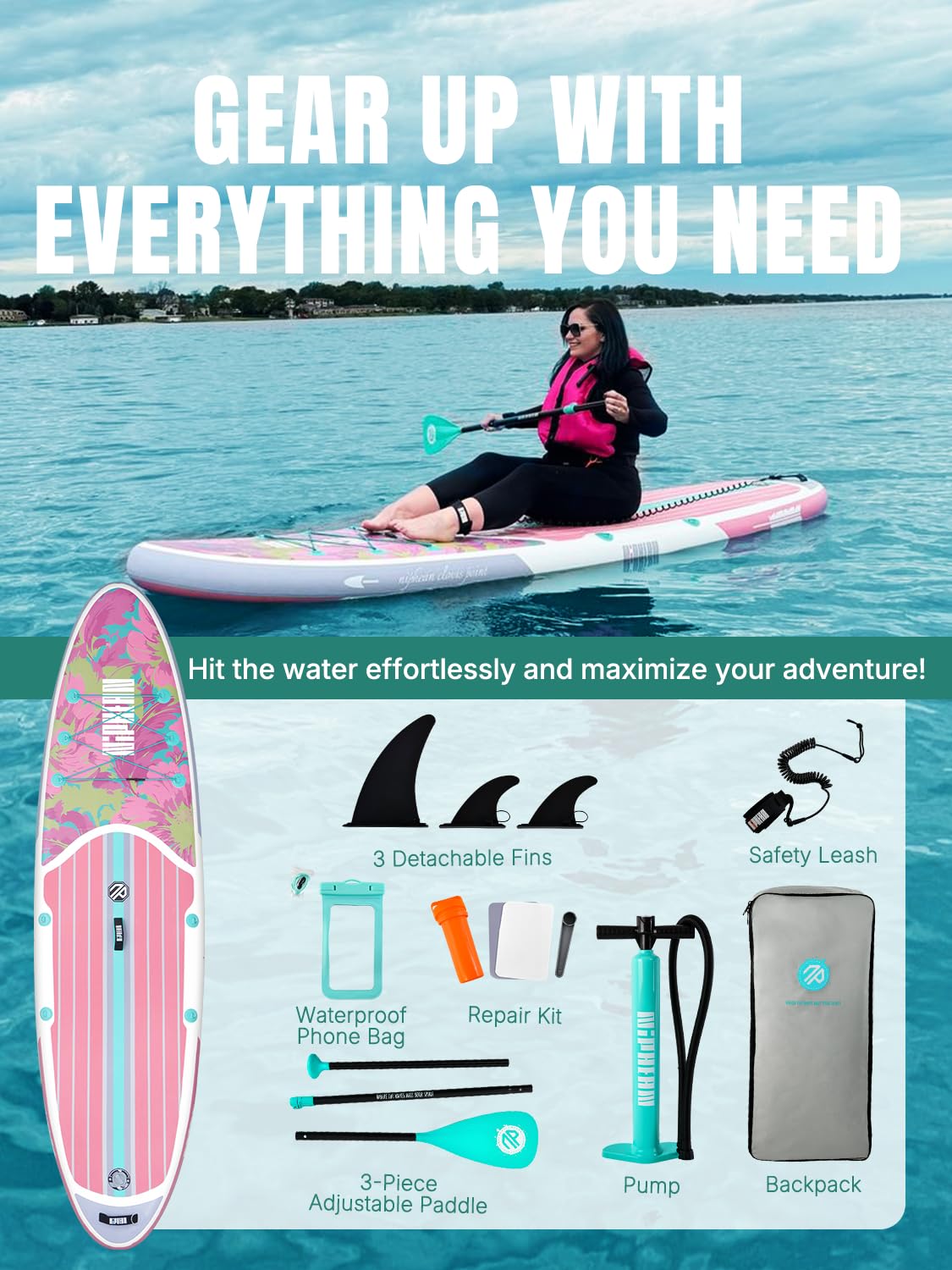 Niphean Inflatable Stand Up Paddle Board with SUP Accessories, Anti-Slip EVA Deck, 10'6'' Paddleboards Inflatable Paddle Boards for Adults & Youth of All Skill Levels - craques