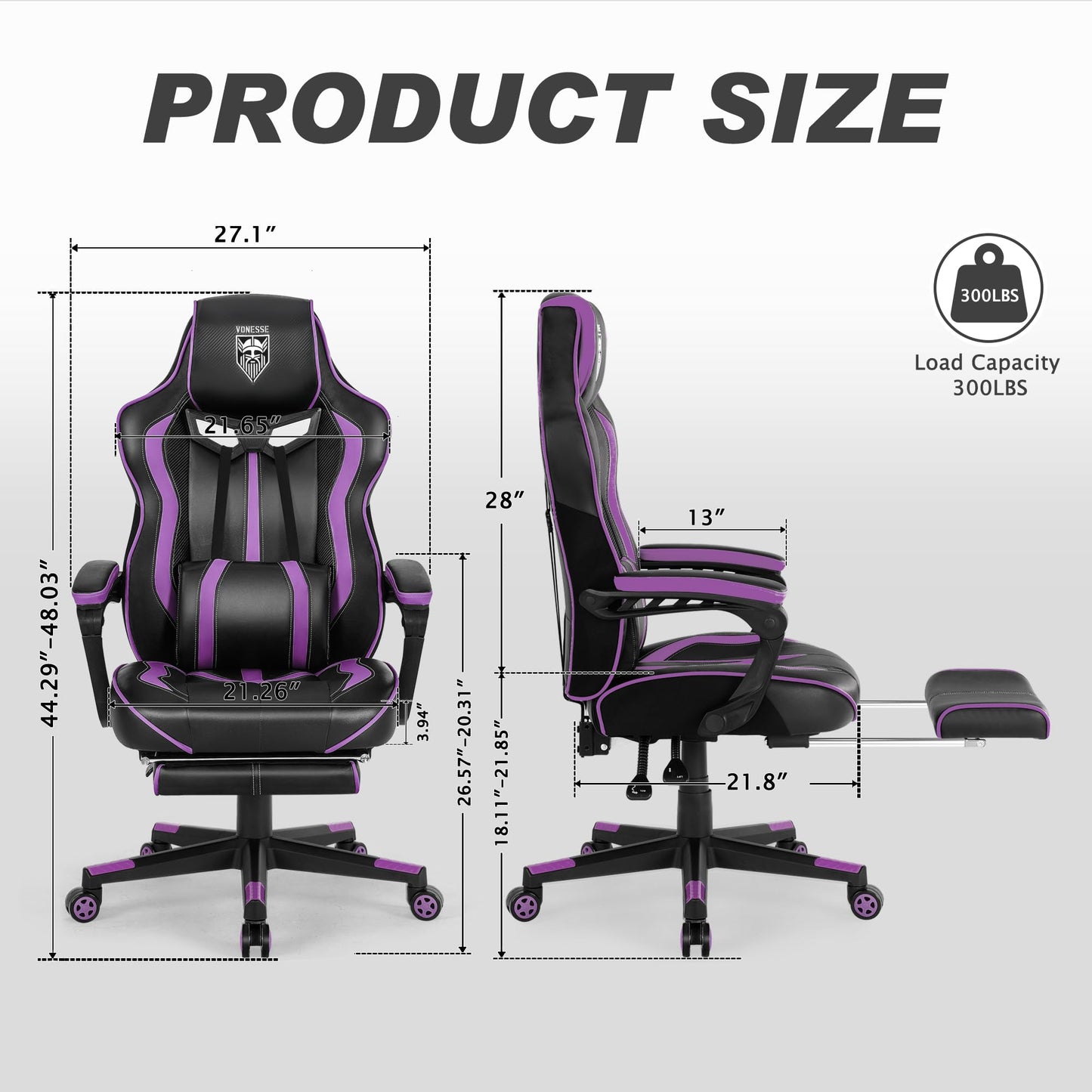 Vonesse Gaming Chair with Footrest Computer Chair