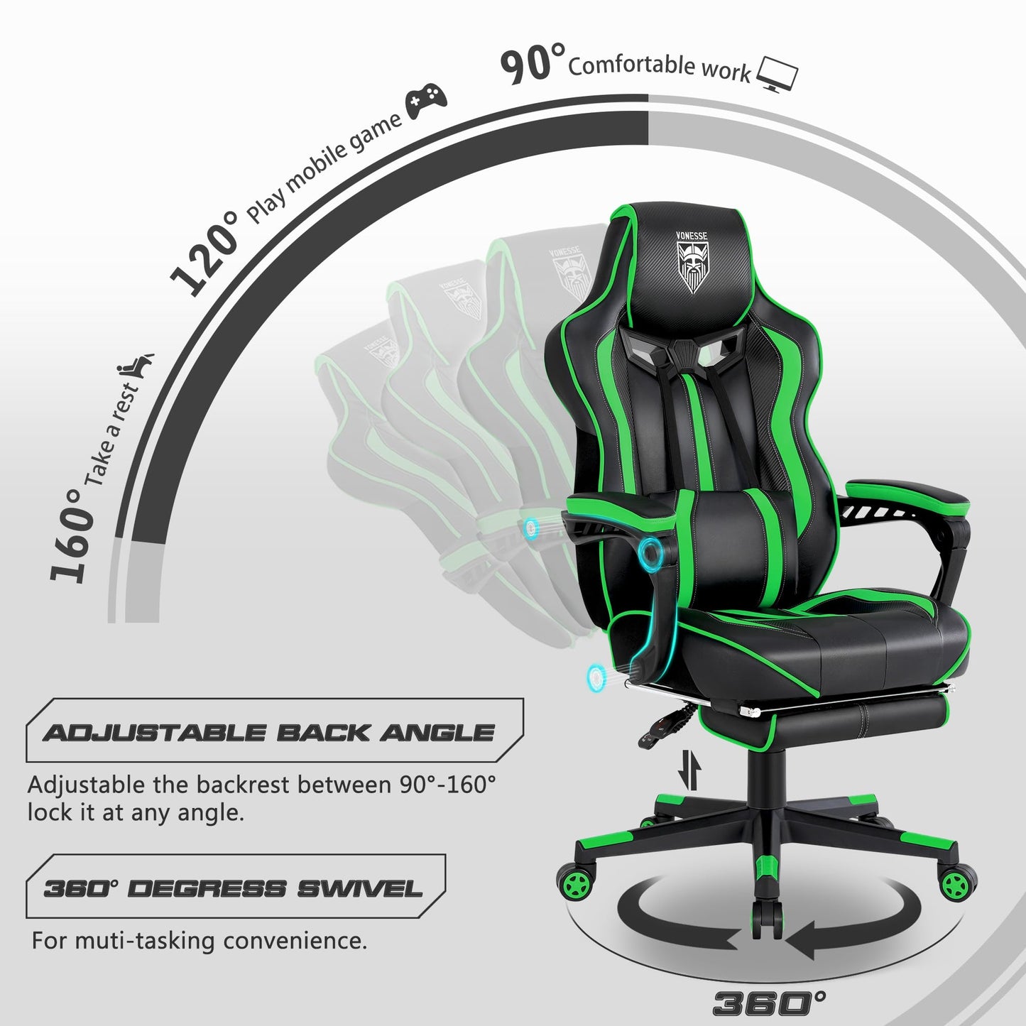 Vonesse Gaming Chair with Footrest Computer Chair