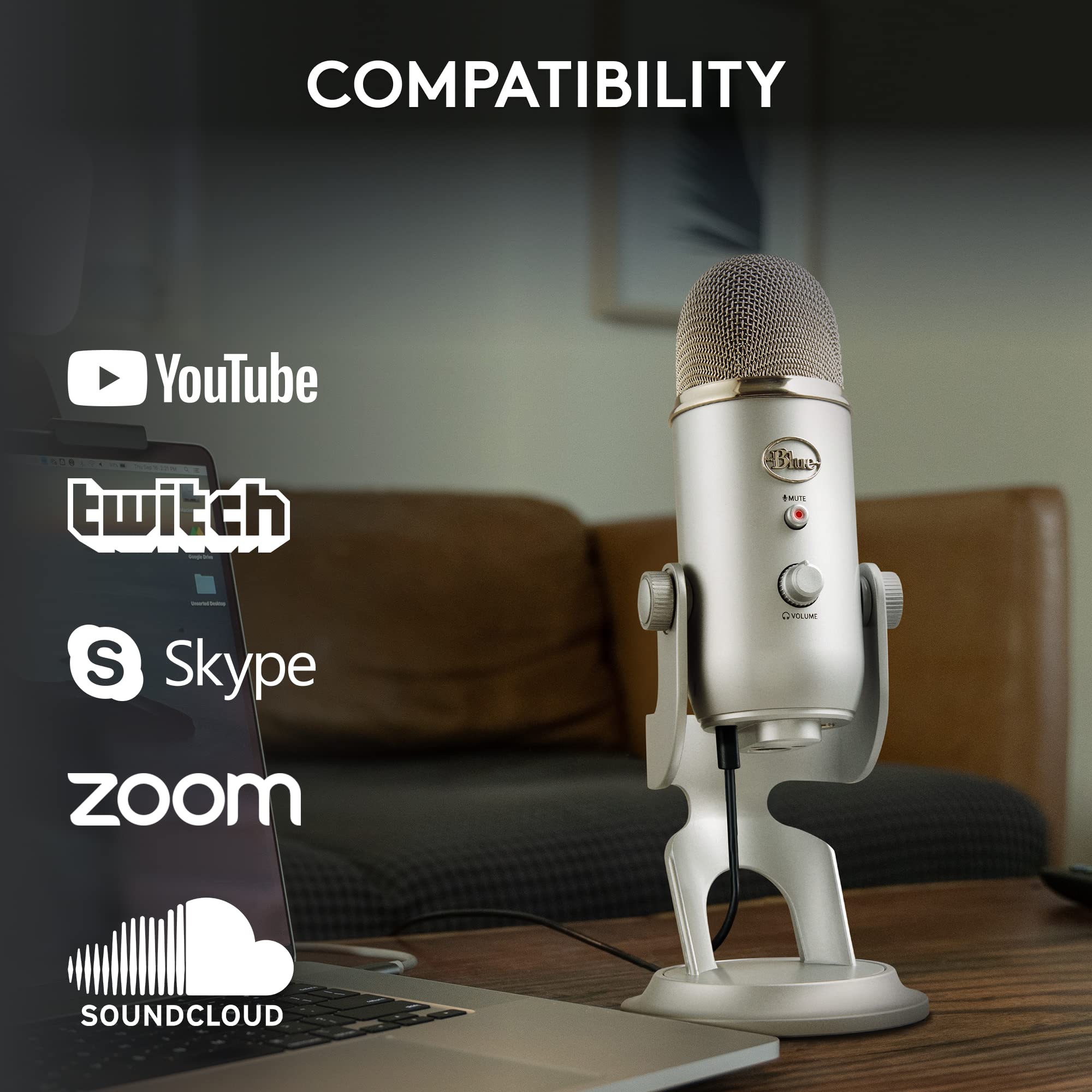 Blue Yeti USB Microphone for PC, Mac, Gaming, Recording, Streaming, Podcasting - craques