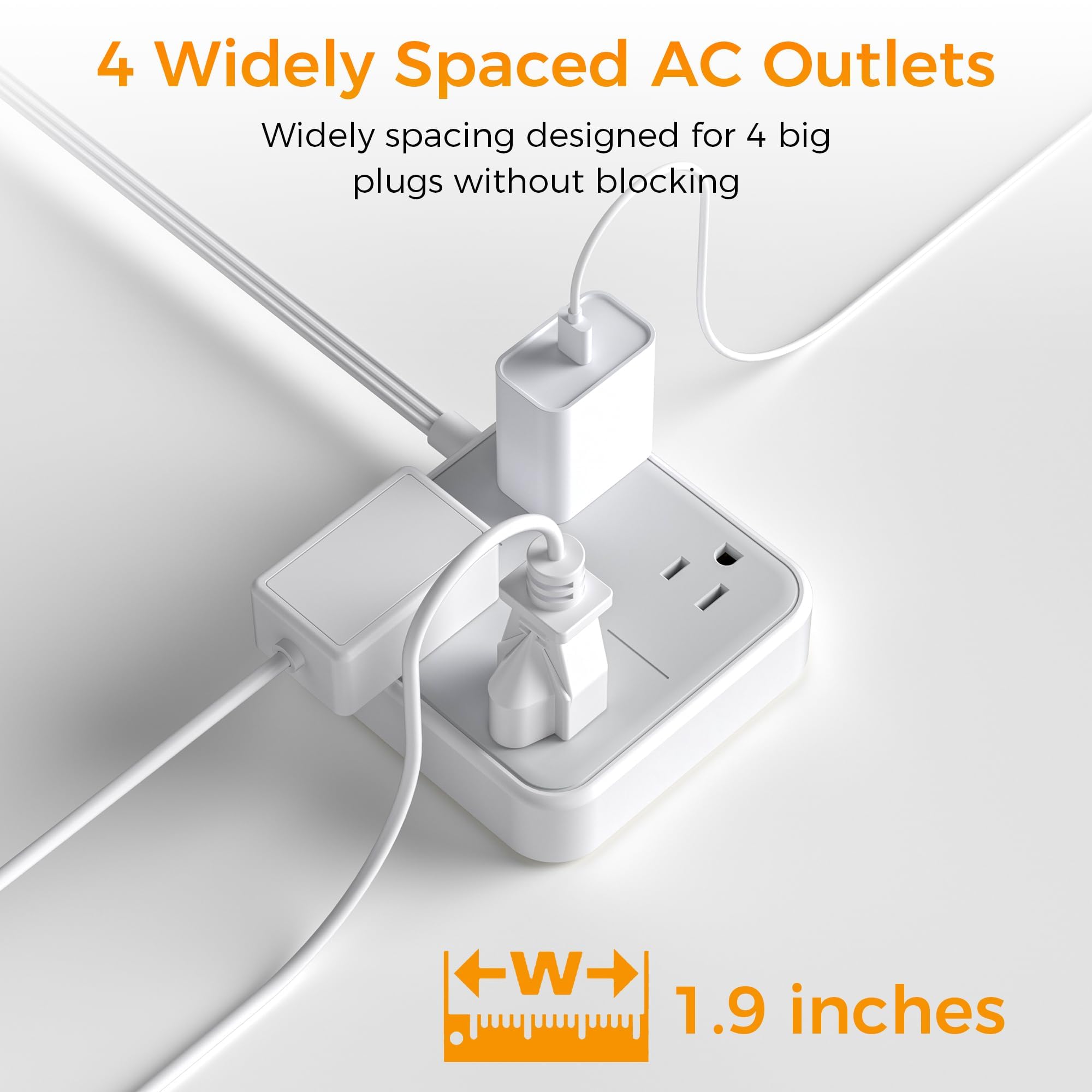 Flat Plug Extension Cord Indoor 5 Feet, Power Bars with Surge Protector - craques