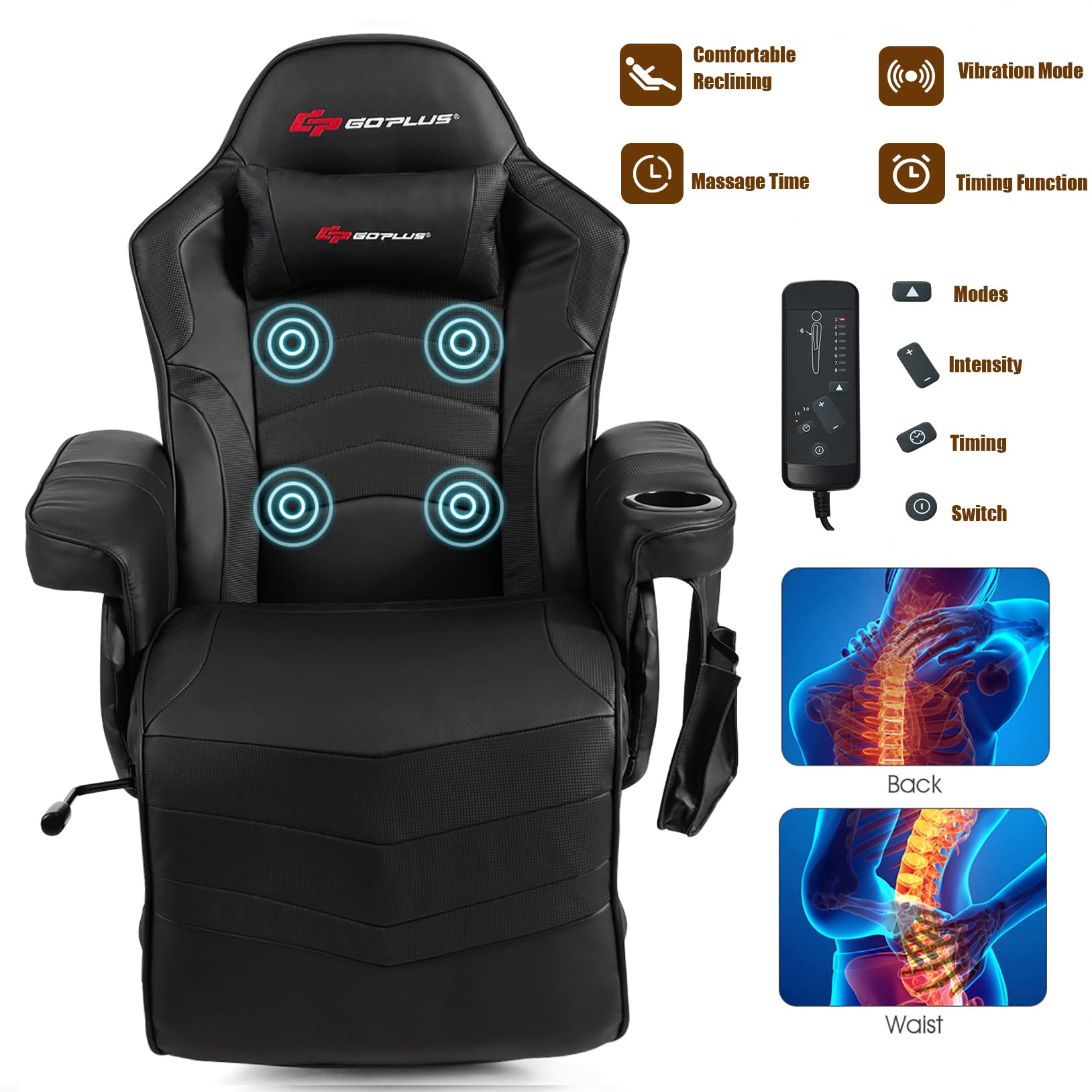 POWERSTONE Gaming Recliner, Adjustable Massage Gaming Chair - craques