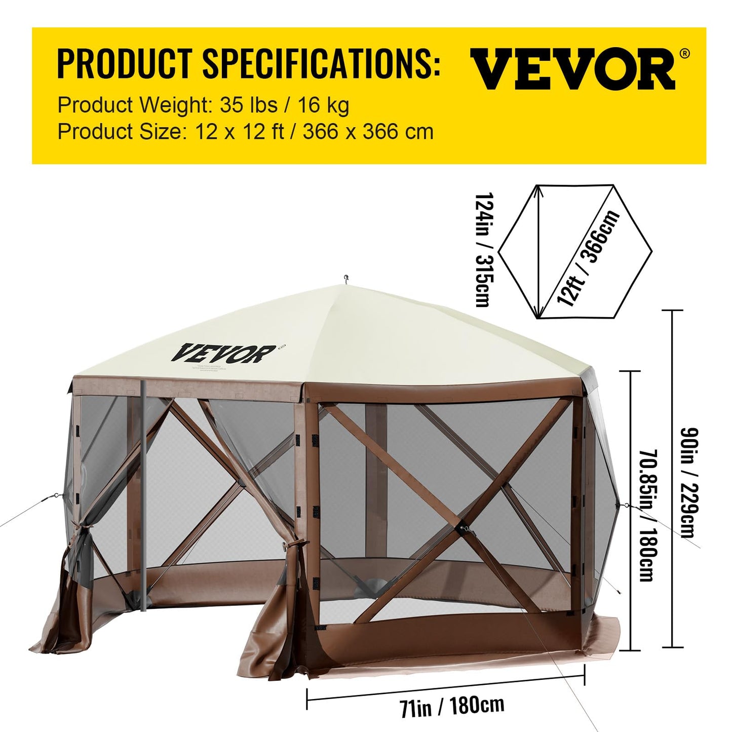VEVOR Camping Gazebo Tent, 12'x12'