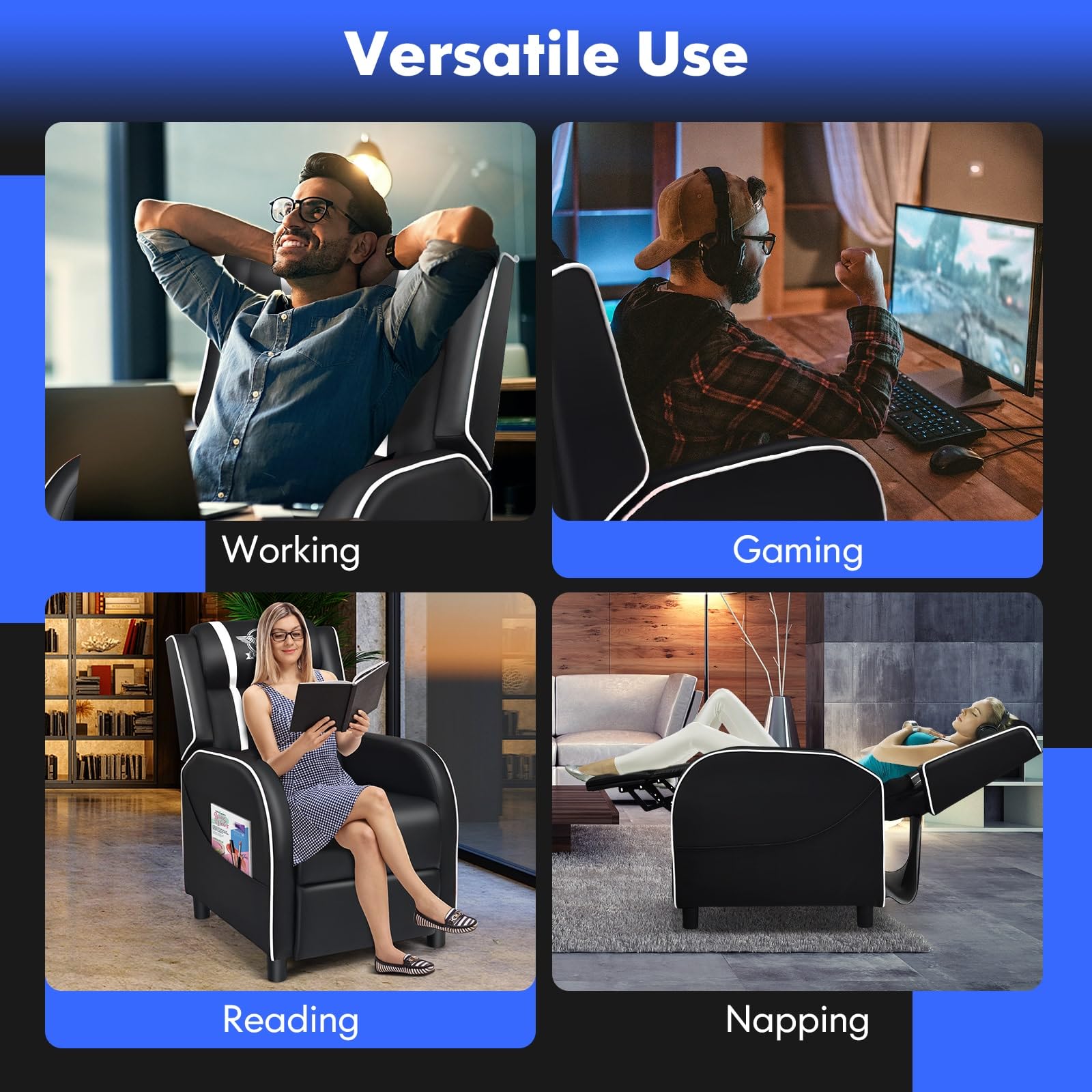 GYMAX Massage Gaming Recliner Chair - craques