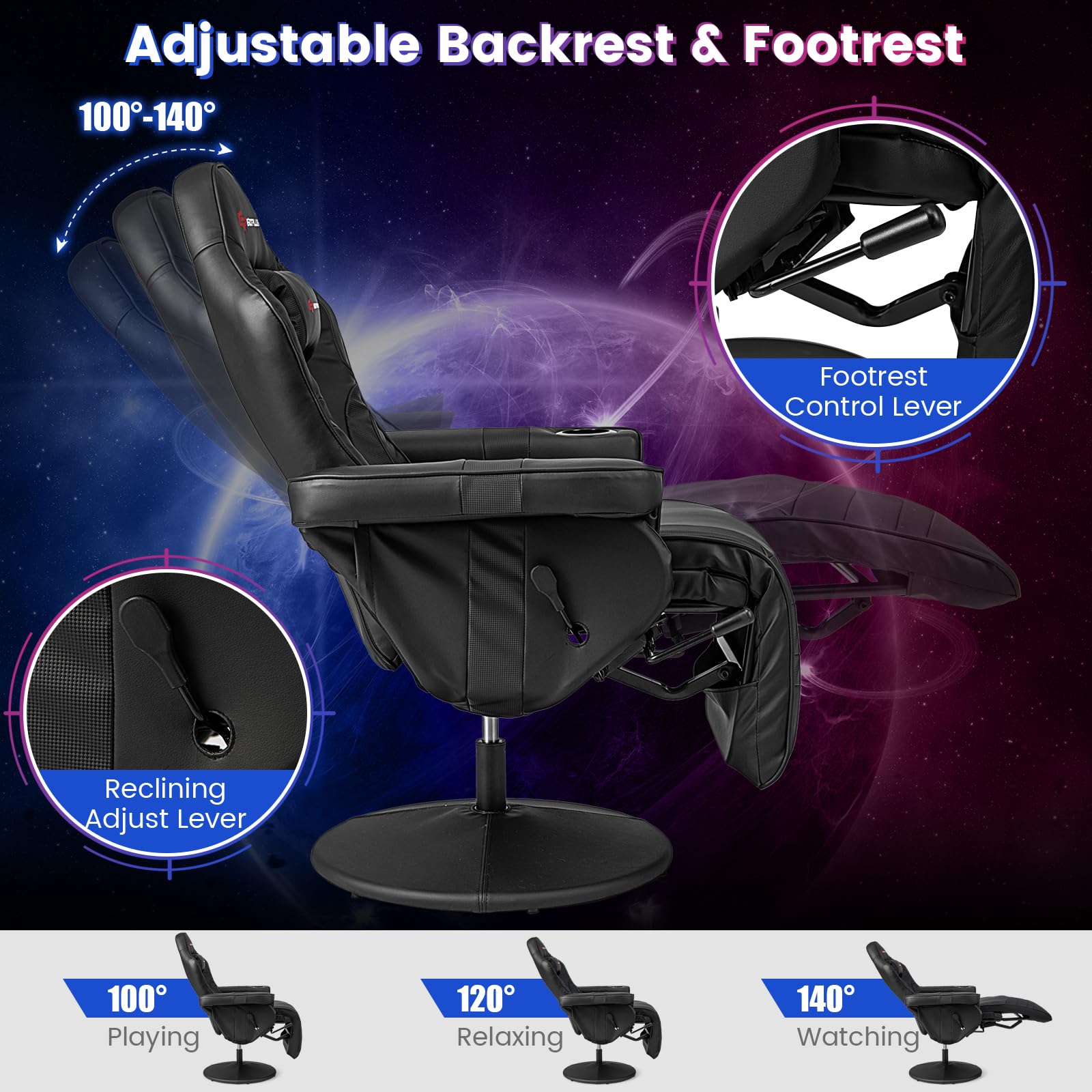 POWERSTONE Gaming Recliner, Adjustable Massage Gaming Chair - craques