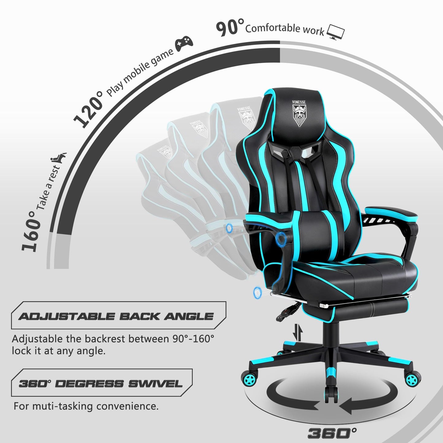Vonesse Gaming Chair with Footrest Computer Chair