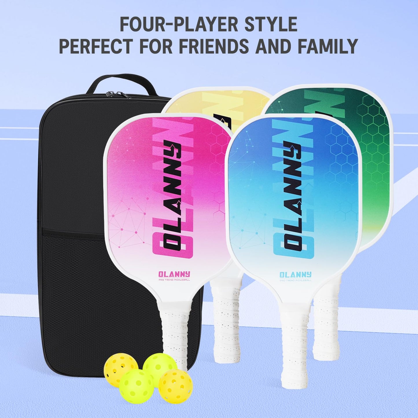 Graphite Pickleball Paddles 4 Pack - Premium Rackets Fiber Face