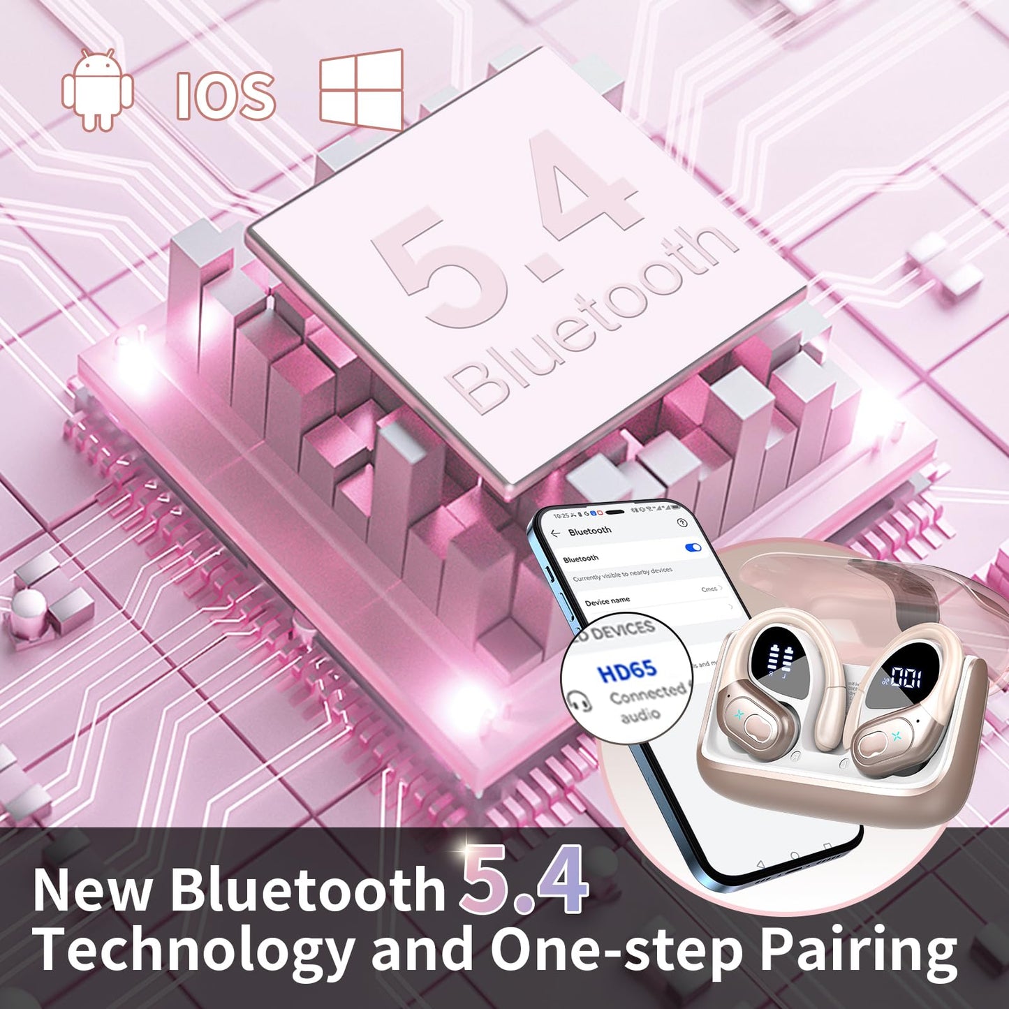 Wireless Earbuds 75hrs Bluetooth 5.4 Headphone Sport