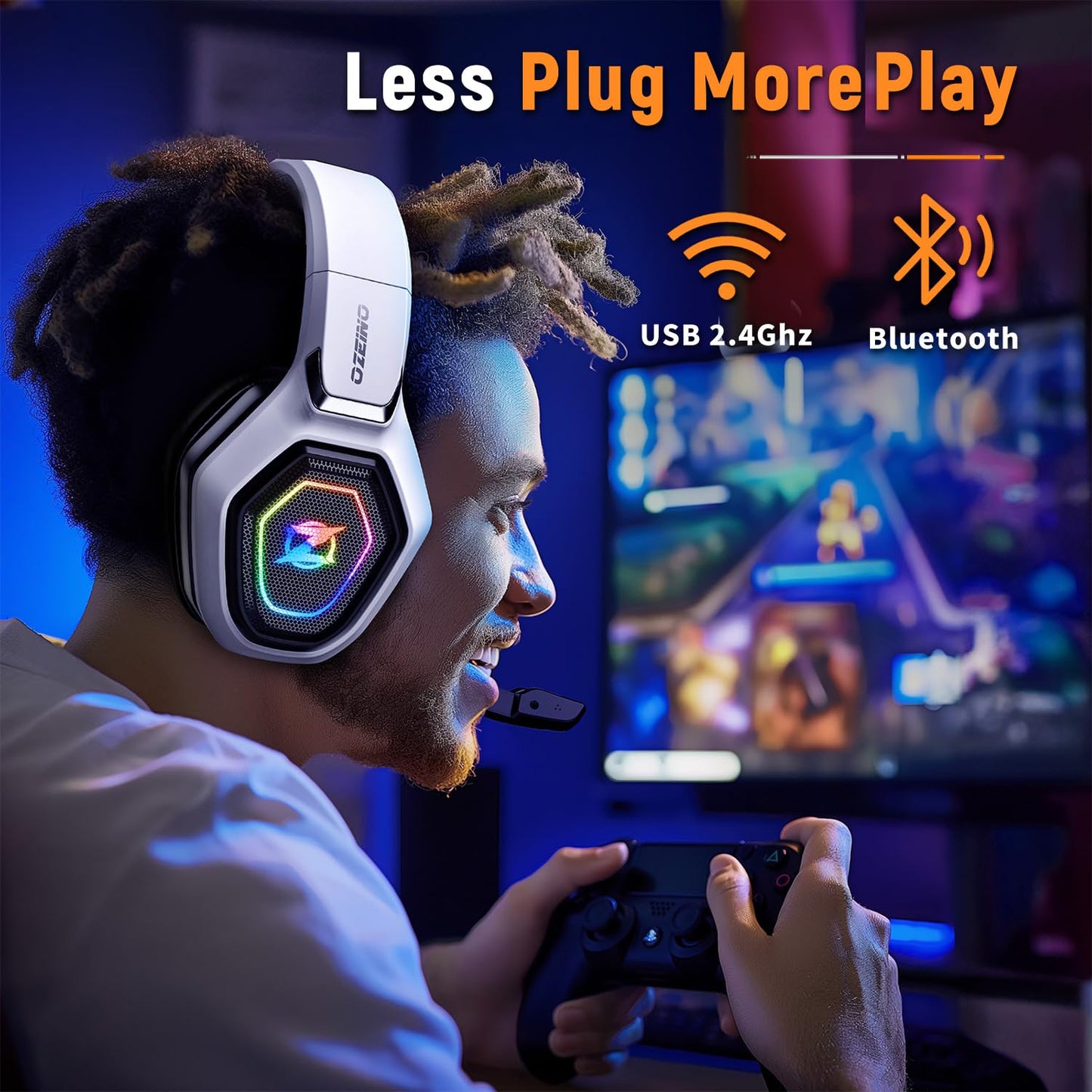 Ozeino Wireless Gaming Headset for PC, Ps5, Ps4 -USB & Type-C