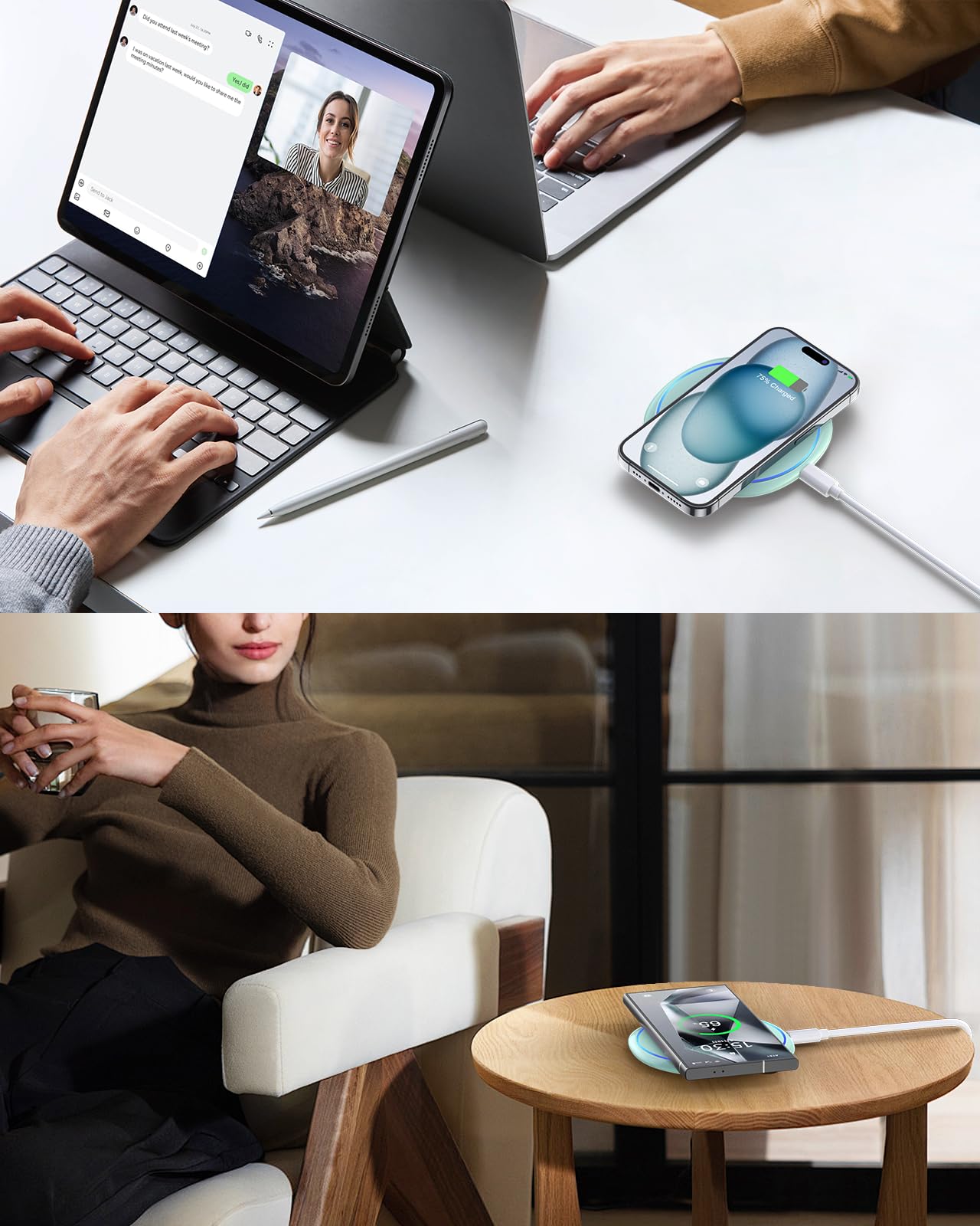 Fast Wireless Charger, NANAMI 15W Max Qi Charging Pad for iPhone 16/15 Pro Max/14 Plus/13/12 Mini/11/XR/XS/X/8