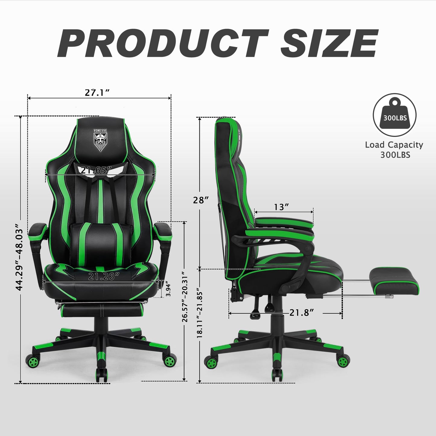 Vonesse Gaming Chair with Footrest Computer Chair