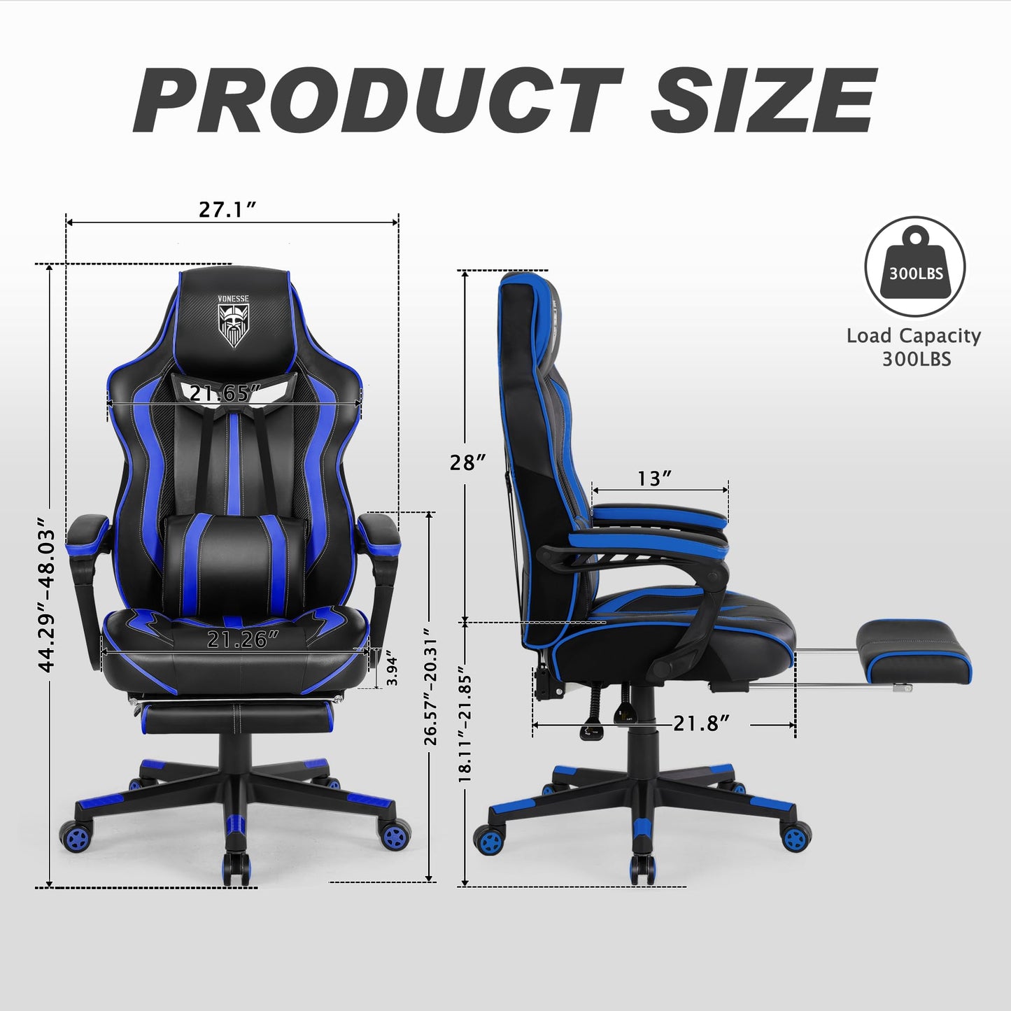 Vonesse Gaming Chair with Footrest Computer Chair