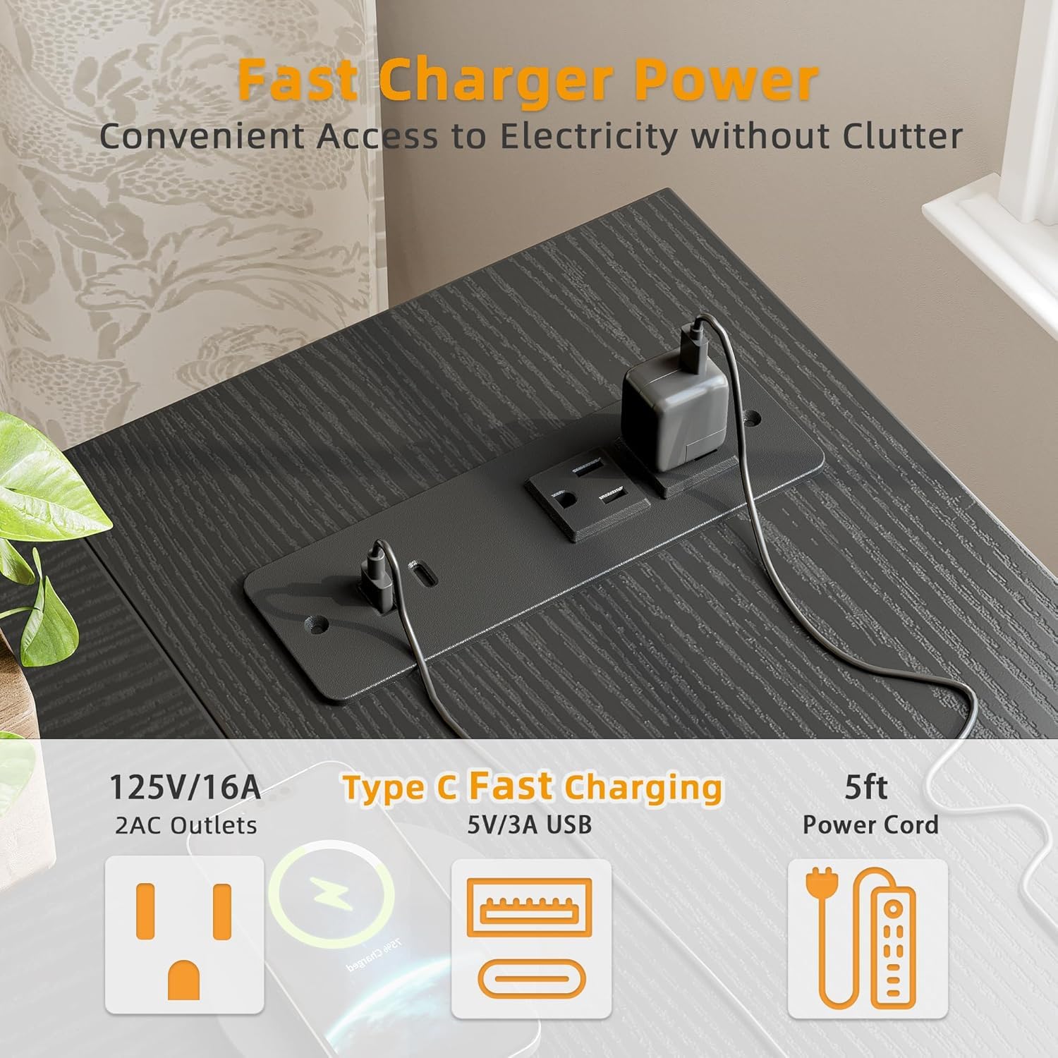 BEXEVUE Computer Desk with Power Outlets - craques