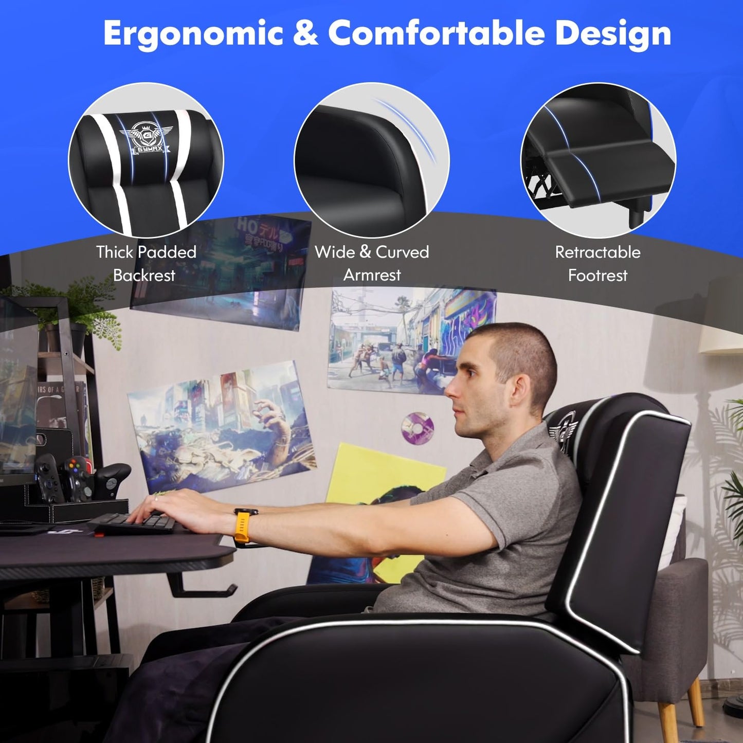 GYMAX Massage Gaming Recliner Chair