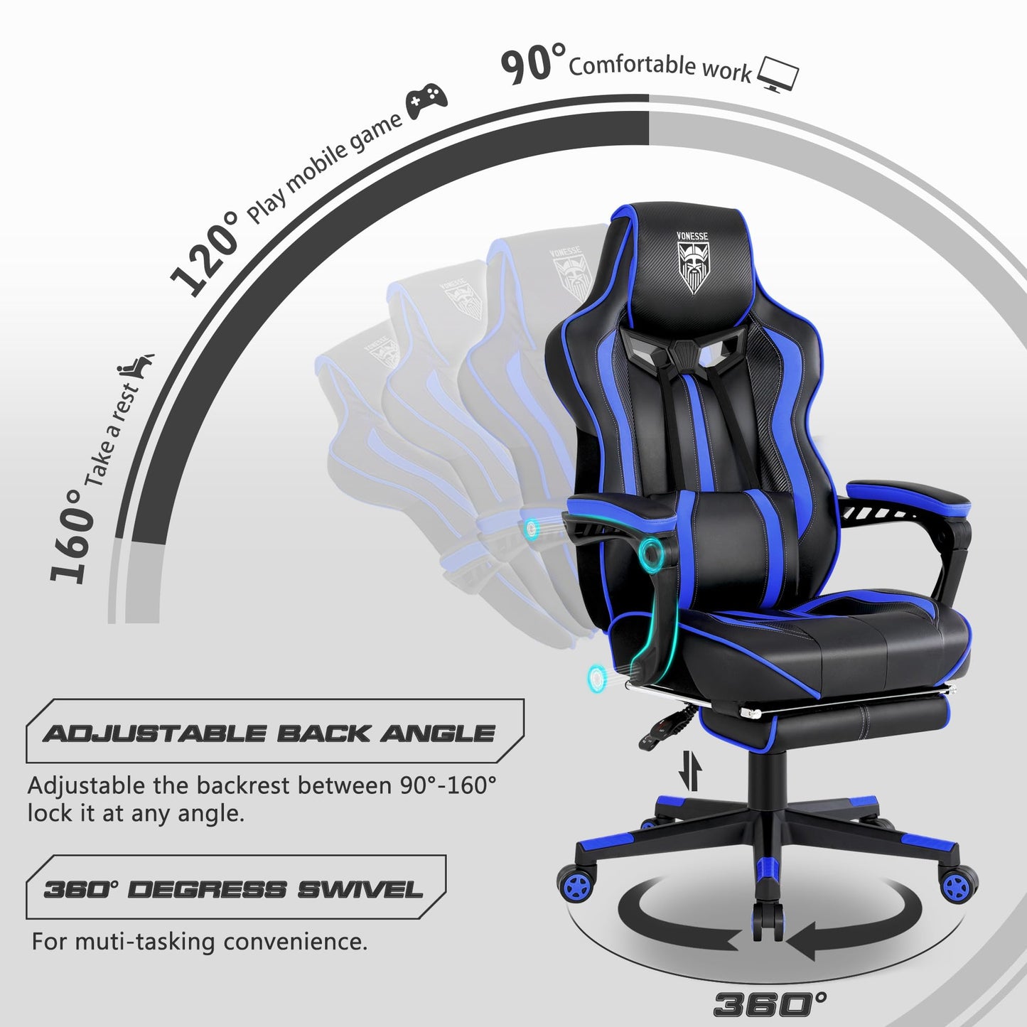 Vonesse Gaming Chair with Footrest Computer Chair