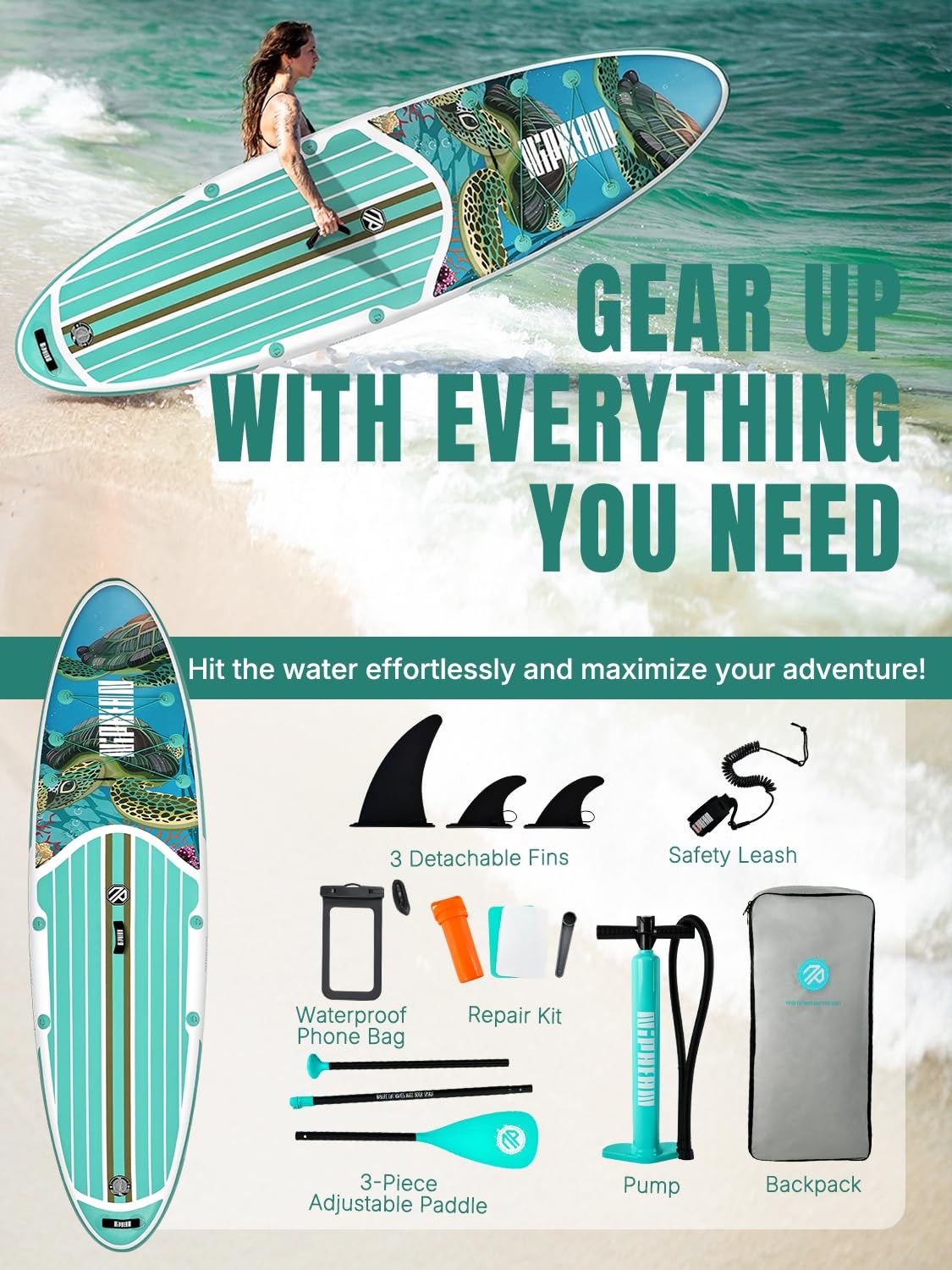 Niphean Inflatable Stand Up Paddle Board with SUP Accessories, Anti-Slip EVA Deck, 10'6'' Paddleboards Inflatable Paddle Boards for Adults & Youth of All Skill Levels - craques