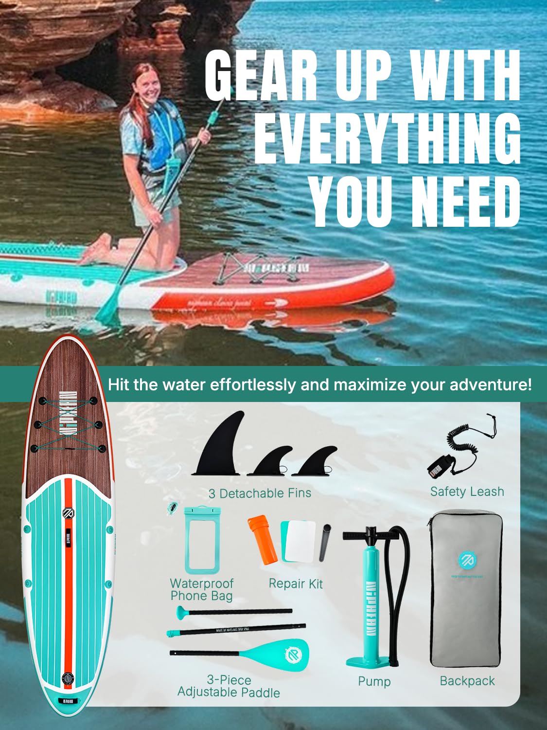 Niphean Inflatable Stand Up Paddle Board with SUP Accessories, Anti-Slip EVA Deck, 10'6'' Paddleboards Inflatable Paddle Boards for Adults & Youth of All Skill Levels - craques