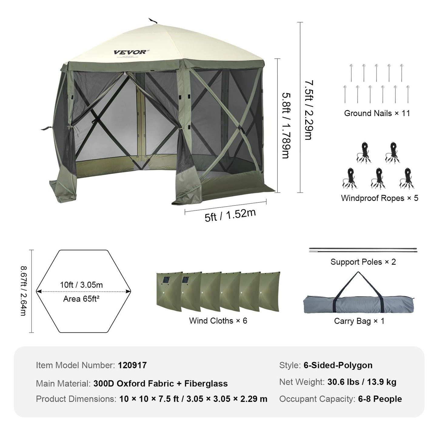 VEVOR Camping Gazebo Tent, 12'x12'