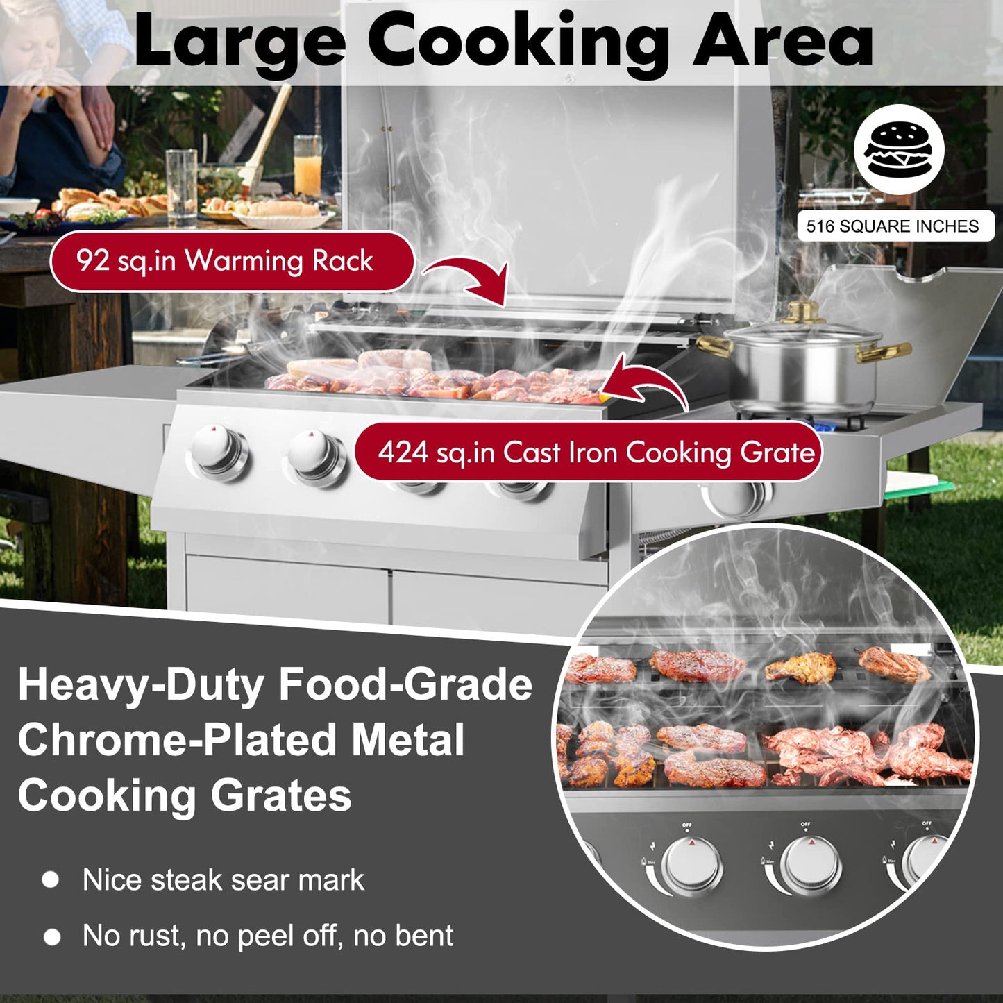 Giantex Propane Gas Grill 50,000 BTU, 4 Main Burners, 1 Side Burner