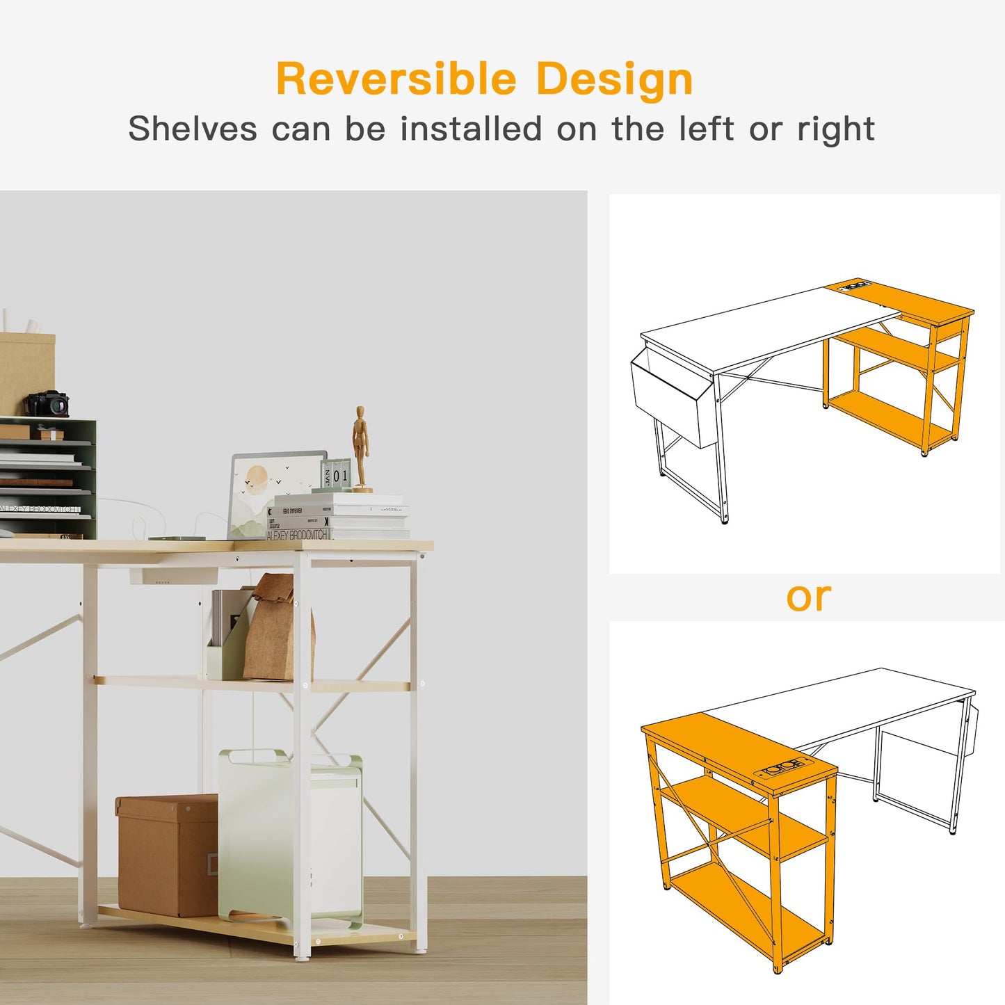 BEXEVUE Computer Desk with Power Outlets
