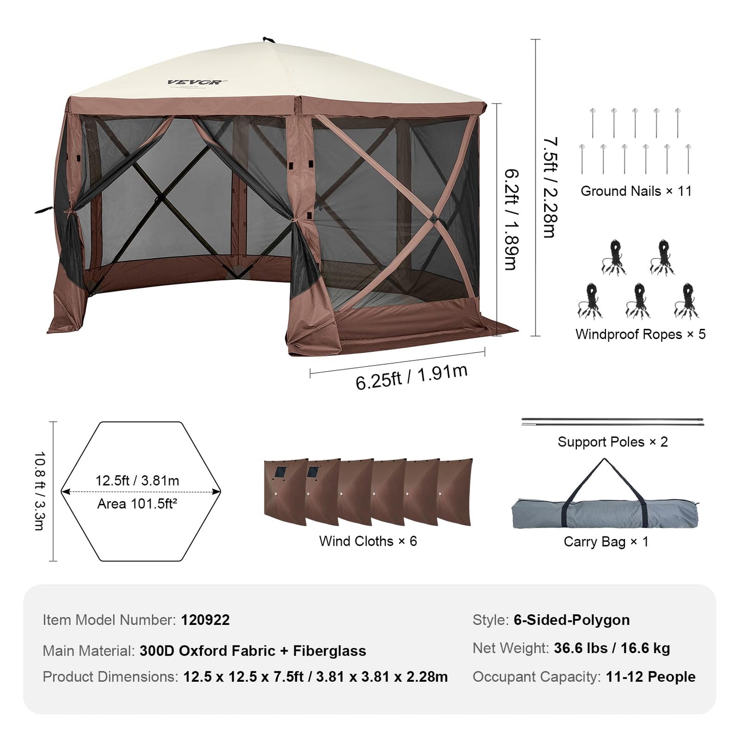 VEVOR Camping Gazebo Tent, 12'x12'