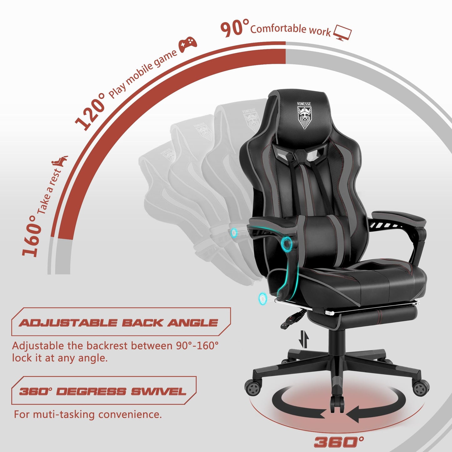 Vonesse Gaming Chair with Footrest Computer Chair