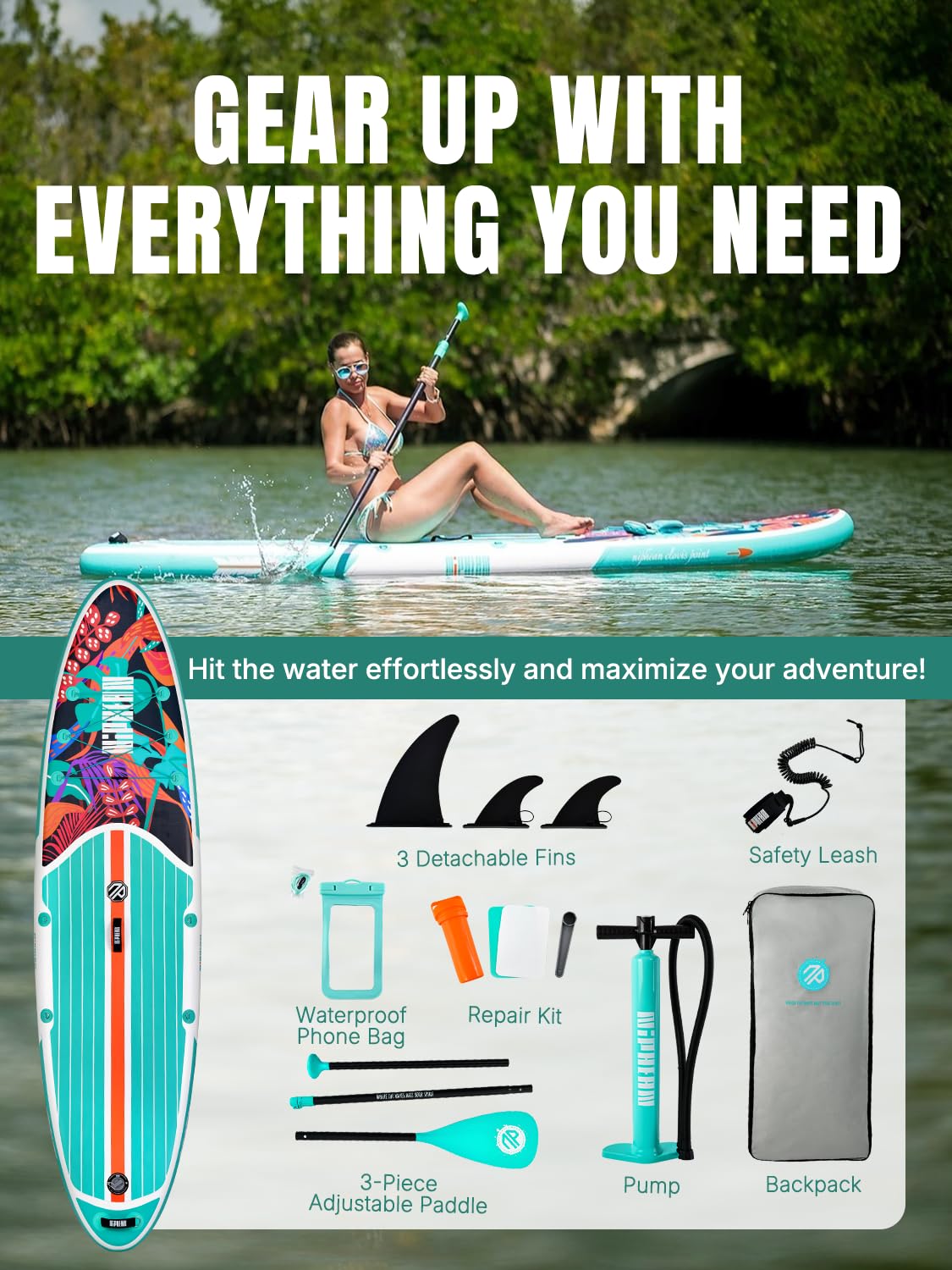 Niphean Inflatable Stand Up Paddle Board with SUP Accessories, Anti-Slip EVA Deck, 10'6'' Paddleboards Inflatable Paddle Boards for Adults & Youth of All Skill Levels - craques