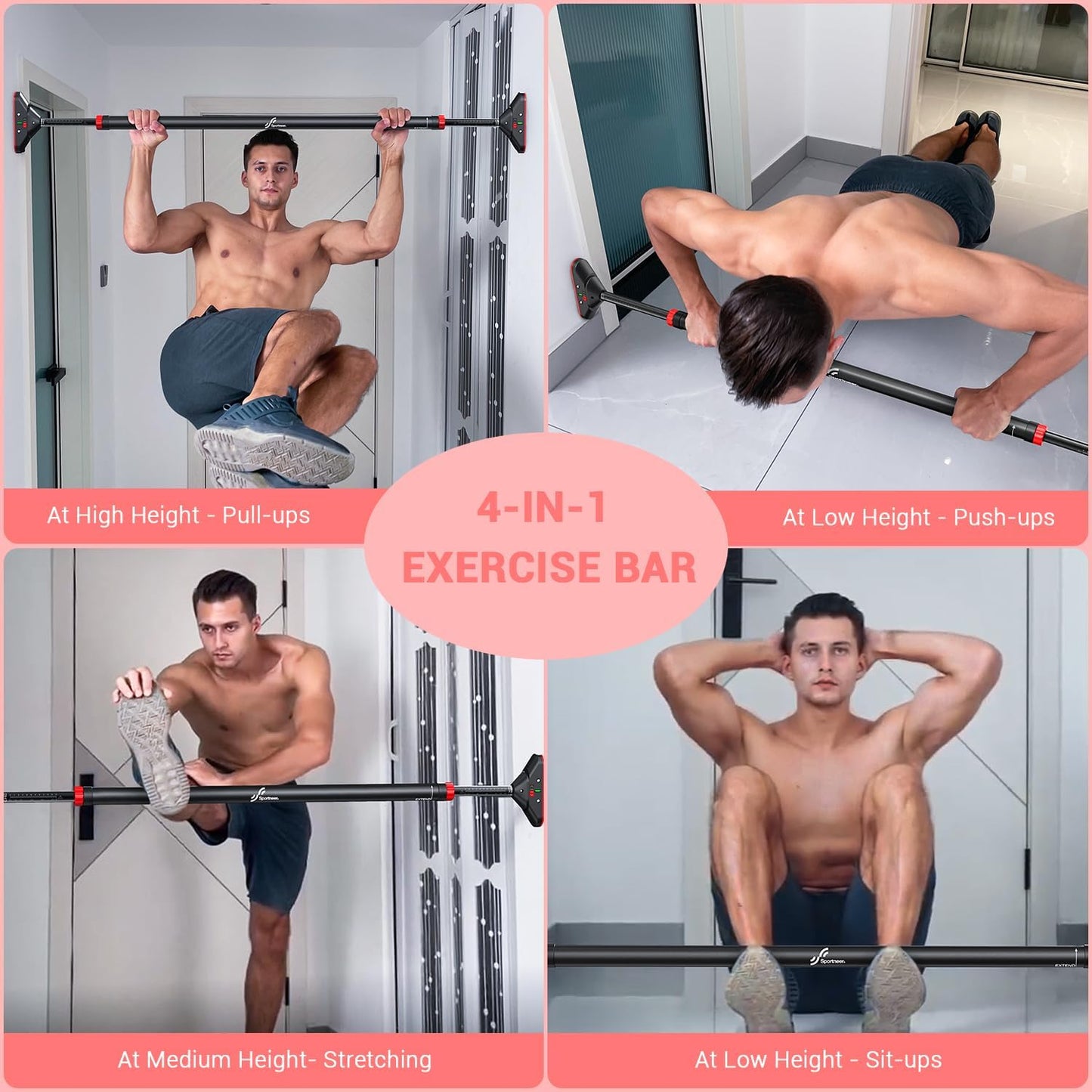 Sportneer Pull Up Bar: Strength Training Chin up Bar without Screws