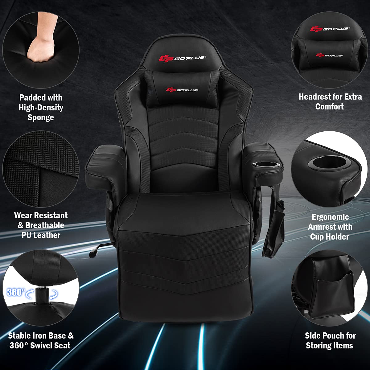 POWERSTONE Gaming Recliner, Adjustable Massage Gaming Chair - craques