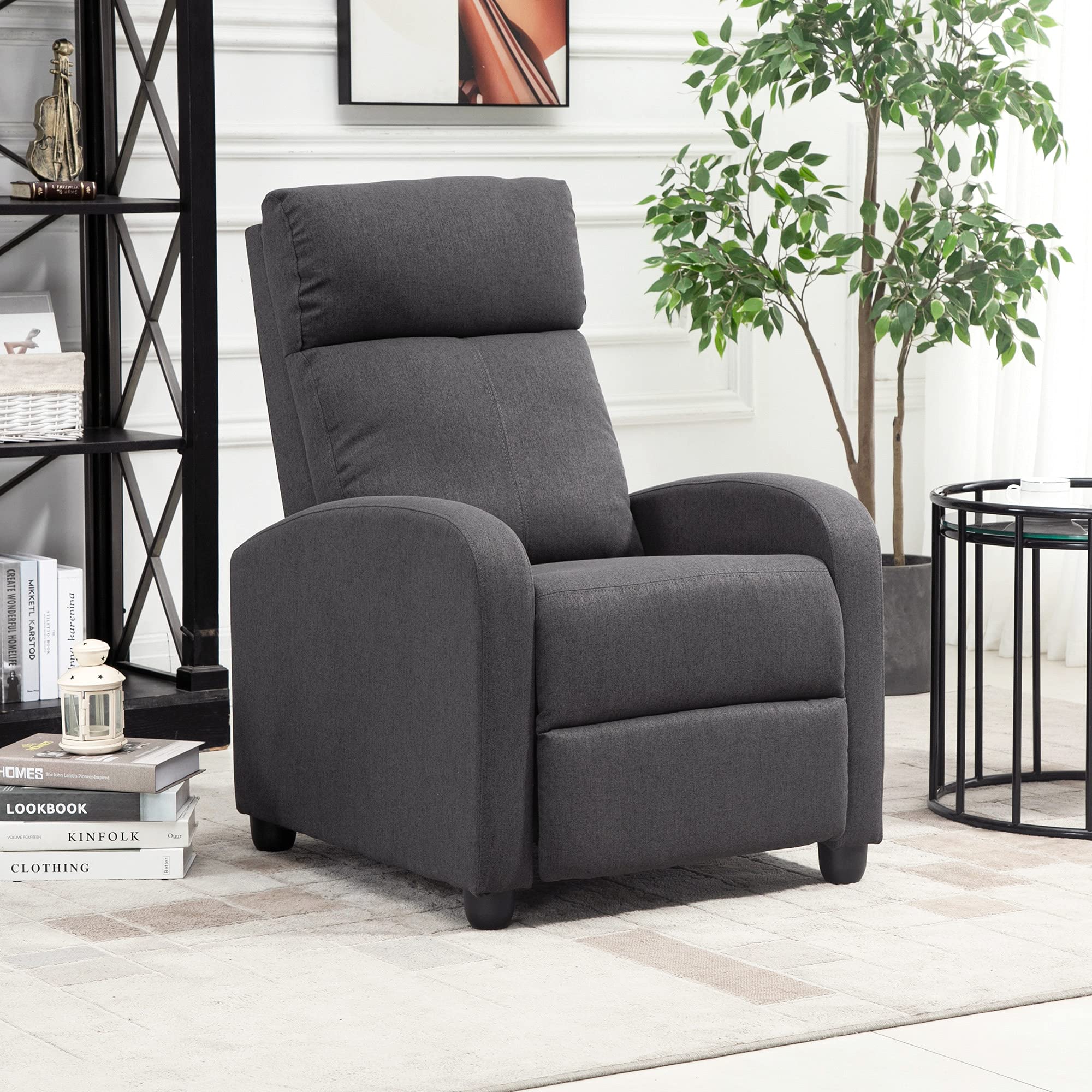 HOMCOM Push Back Recliner Chair, Fabric Home Theater Seating, Single Reclining Sofa Chair with Padded Seat for Living Room, Dark Grey - craques