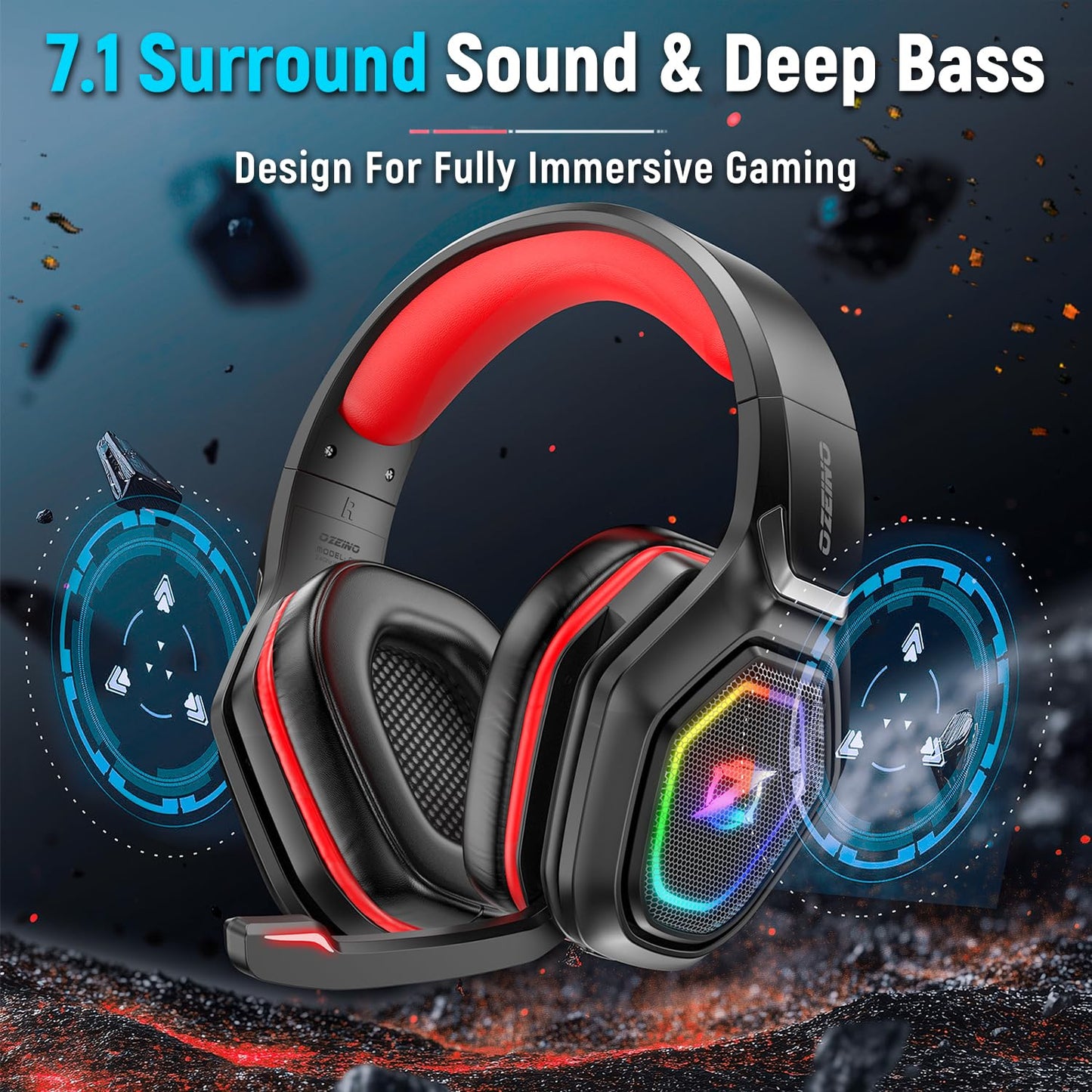 Ozeino Wireless Gaming Headset for PC, Ps5, Ps4 -USB & Type-C
