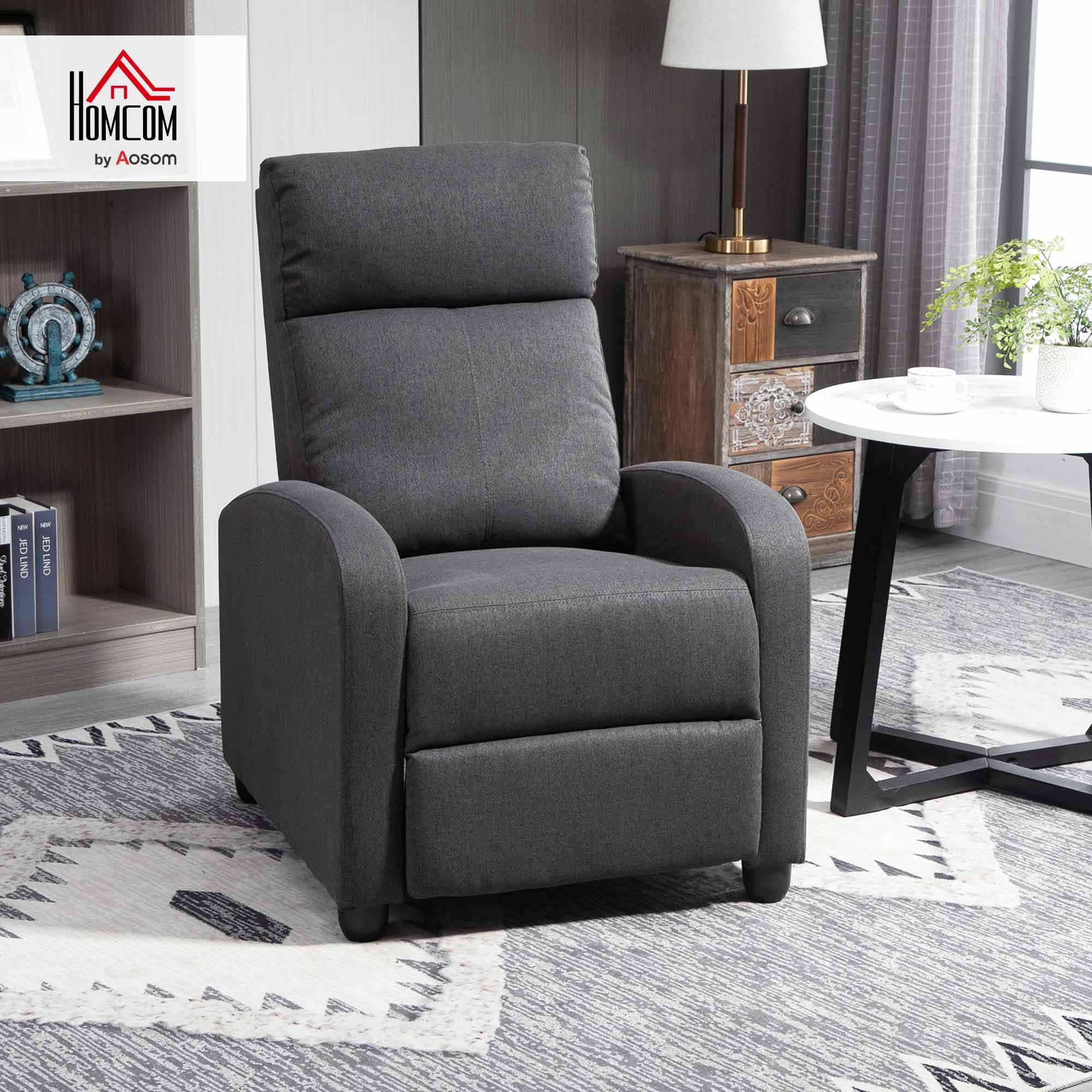 HOMCOM Push Back Recliner Chair, Fabric Home Theater Seating, Single Reclining Sofa Chair with Padded Seat for Living Room, Dark Grey - craques