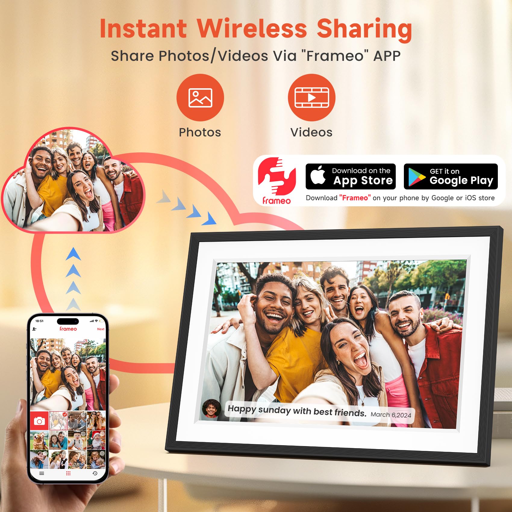 Craques Frameo WiFi Digital Picture Frame with Wood Finish craques