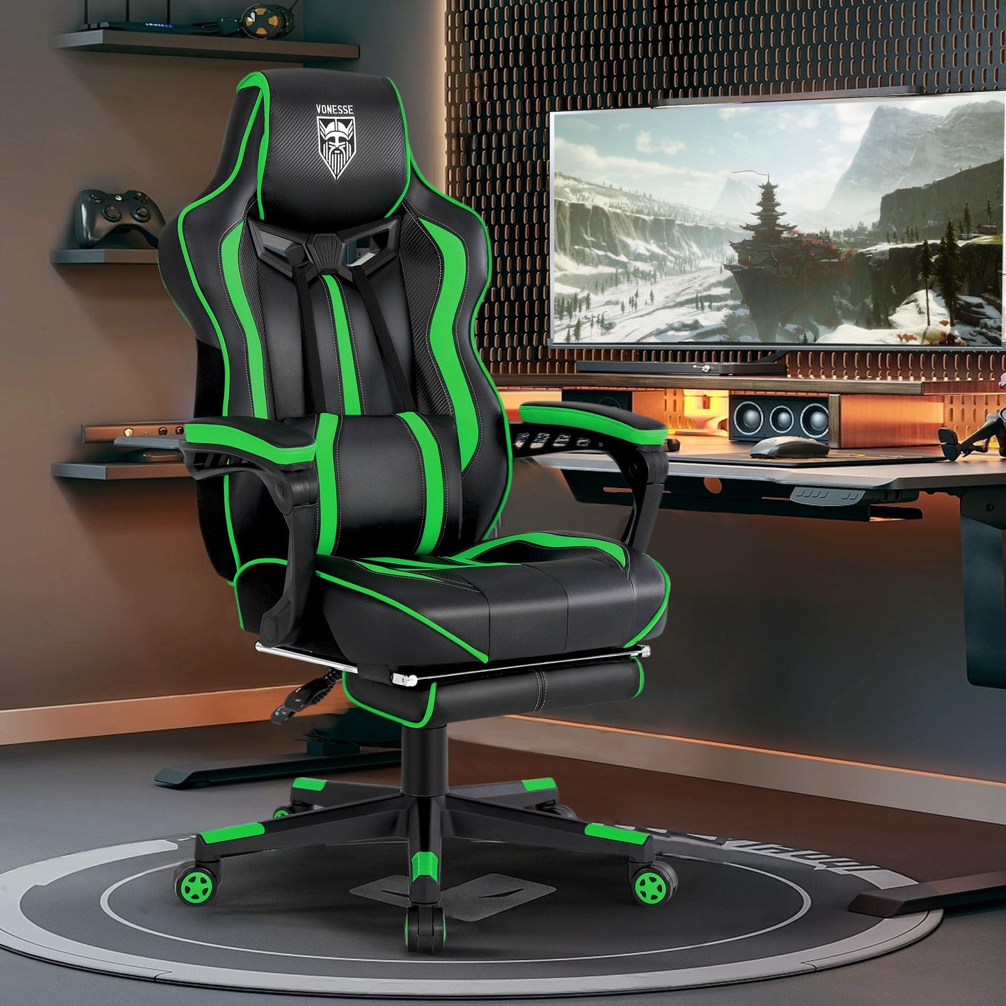 Vonesse Gaming Chair with Footrest Computer Chair
