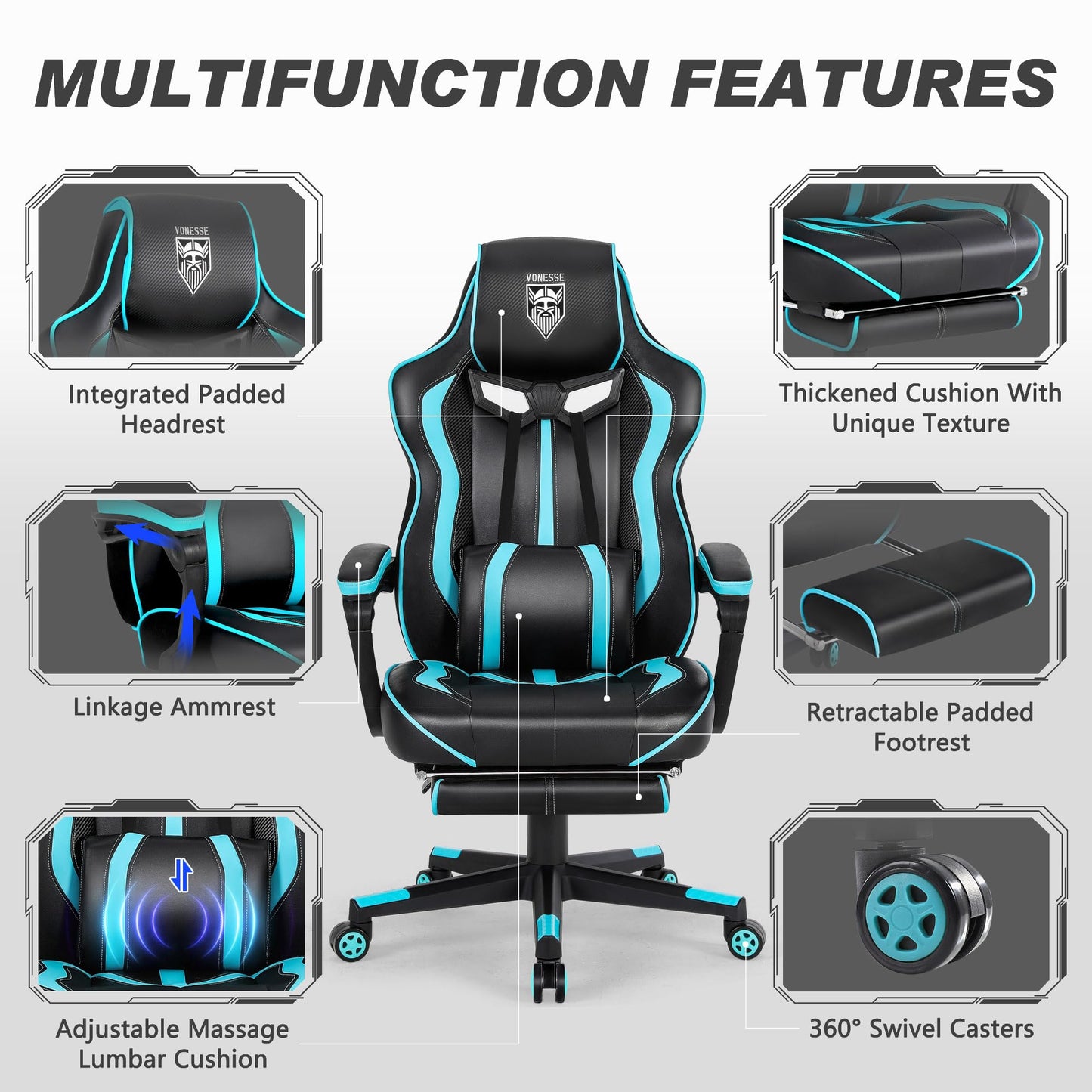 Vonesse Gaming Chair with Footrest Computer Chair
