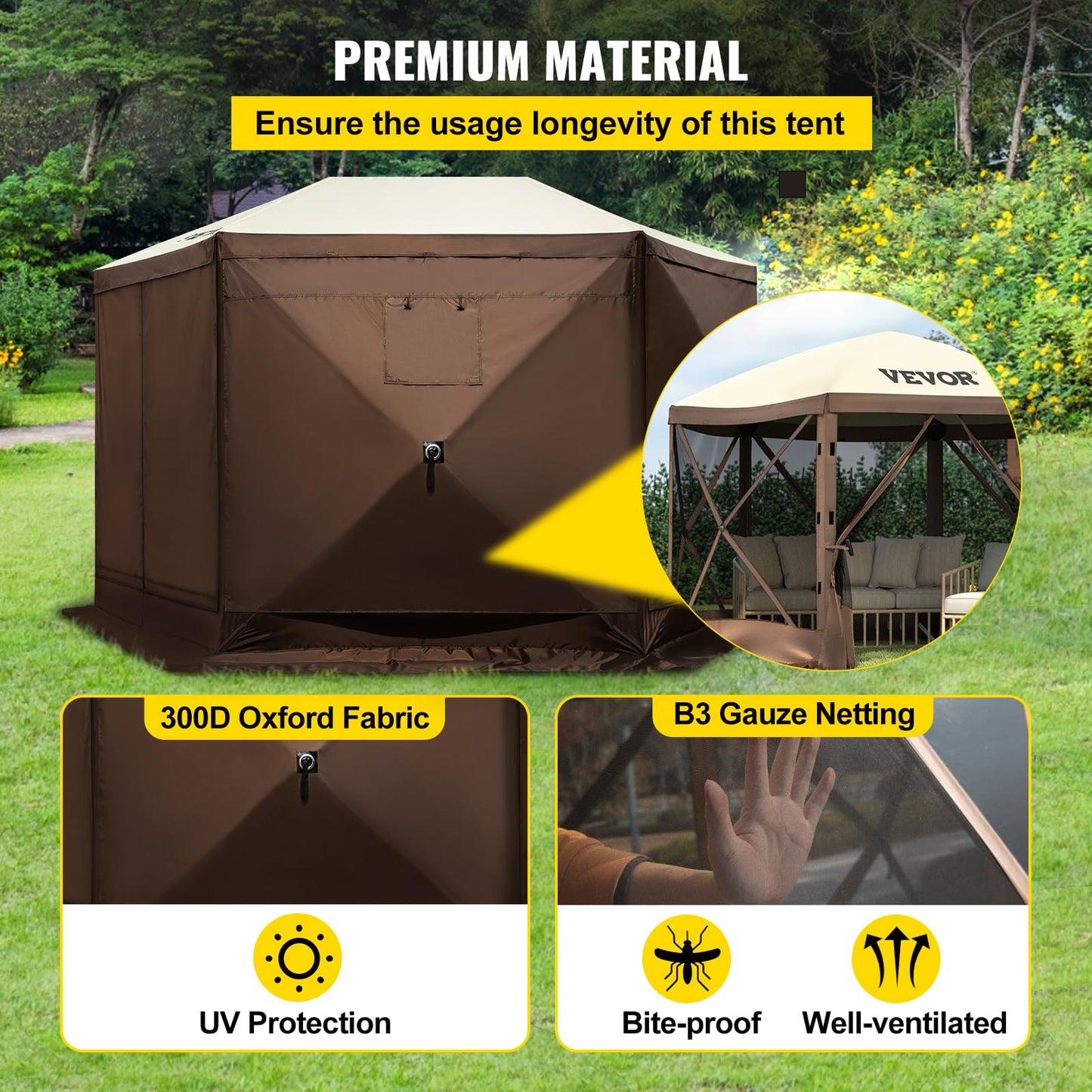 VEVOR Camping Gazebo Tent, 12'x12'