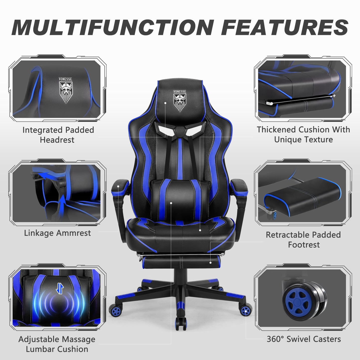 Vonesse Gaming Chair with Footrest Computer Chair