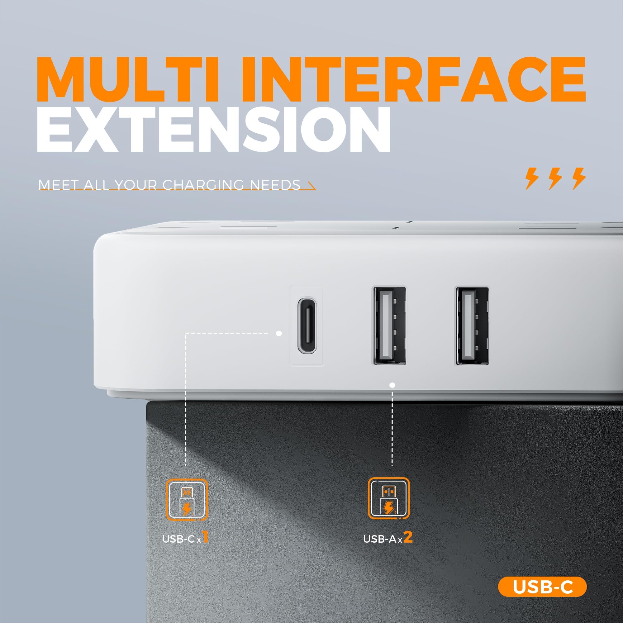 Flat Plug Extension Cord Indoor 5 Feet, Power Bars with Surge Protector - craques