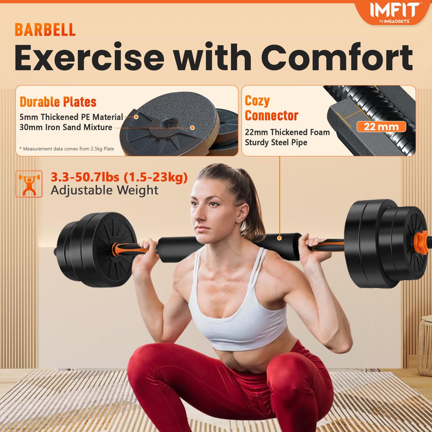 IMFit 5lb-52.5lb Adjustable Dumbbells Single/Pair (Set of 2) with Free Hand Grip